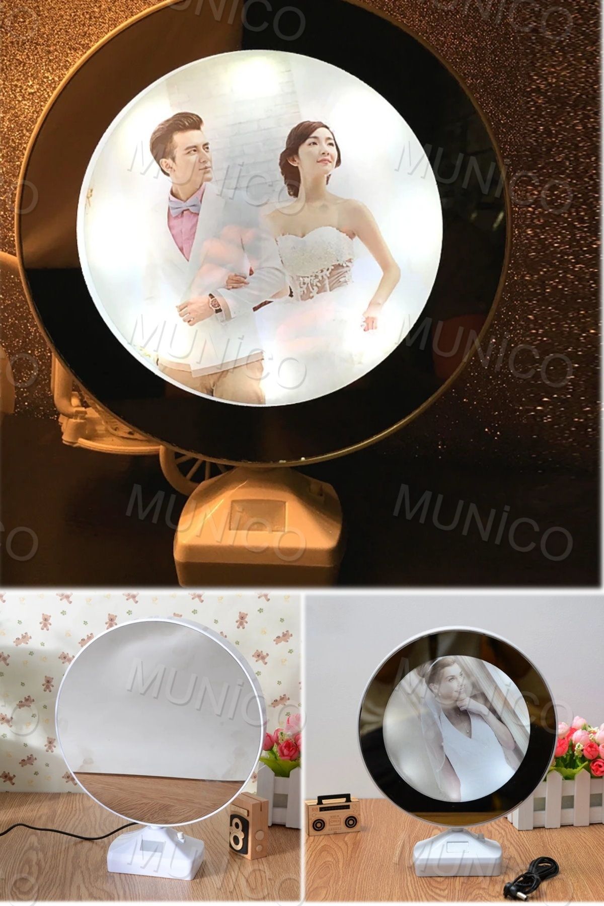 Munico Yaratıcı 7 Inç Çok fonksiyonlu LED Işık Fotoğraf Çerçevesi Ayna Düğün Resim tutucu Sanat Ev Dekor