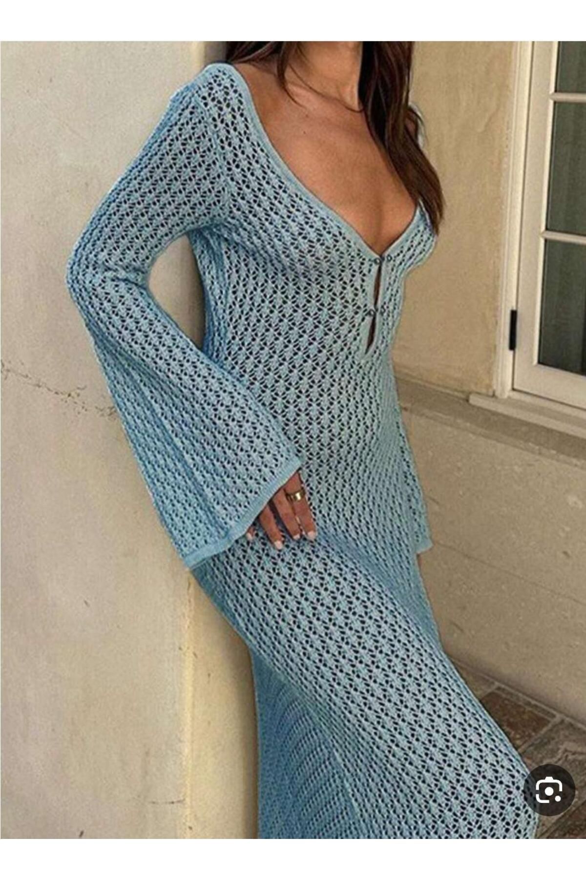 Abalı Yeni sezon -kadin ajurlu örme elbise, CHA-NEL model Alhawi model.