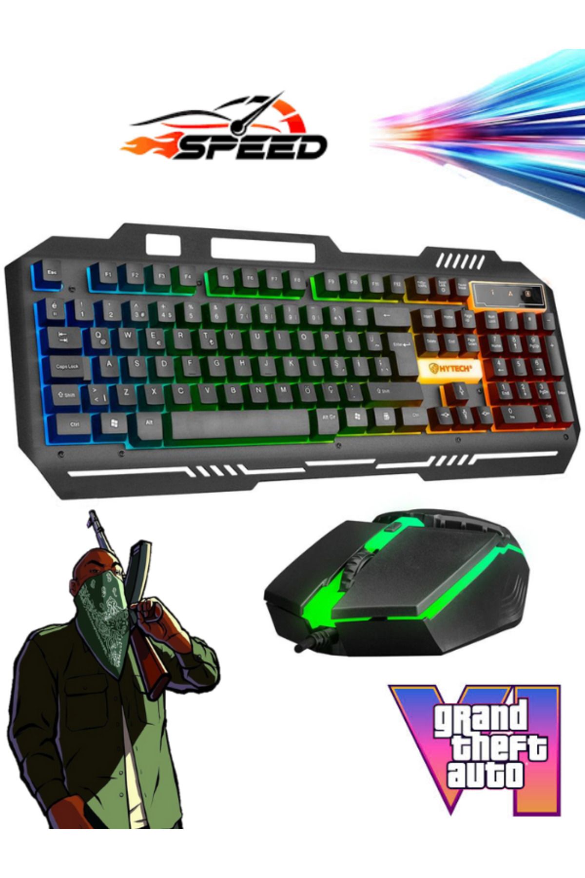SEDAŞ LIVING UNITS Işıklı Klavye Mouse Set Siyah Usb Gökkuşağı Zemin Aydınlatmalı Gaming Oyuncu
