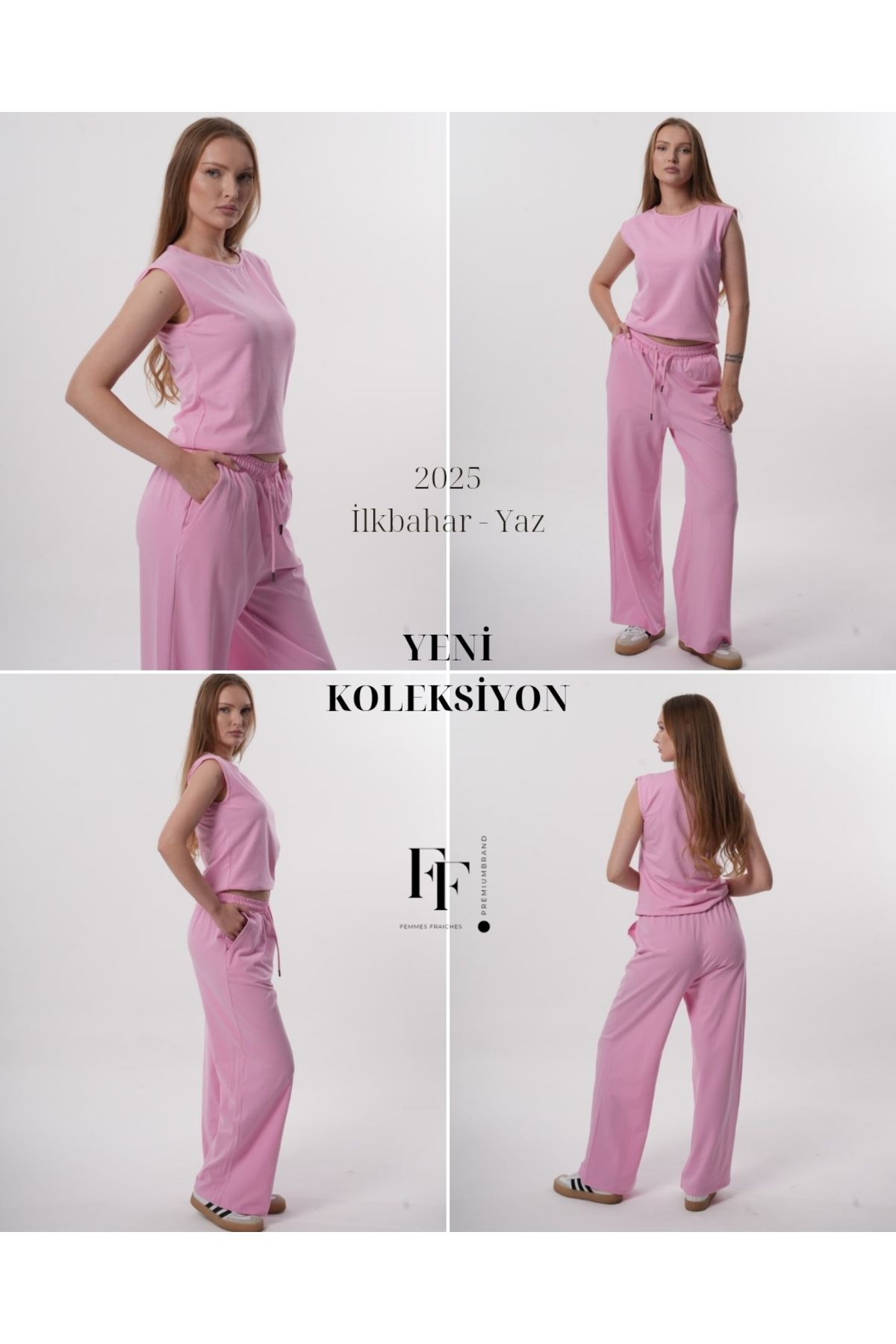 femmes fraiches Femmes Luna Pembe Set ( Jogger Pantolon + Sıfır Kol T-shirt )