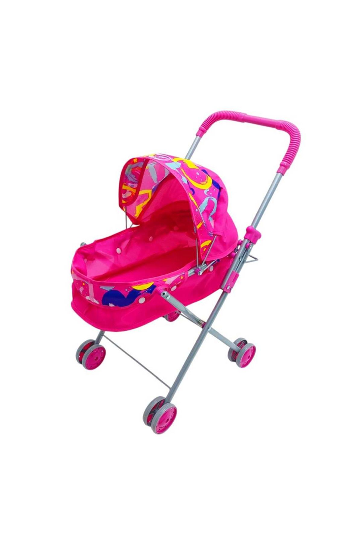 Art Tone VARDEM BEBEK ARABASI BEŞİKLİ FL6068-F METAL KATLANABİLİR PUSET PEMBE KALPLİ 4 TEKER 3+