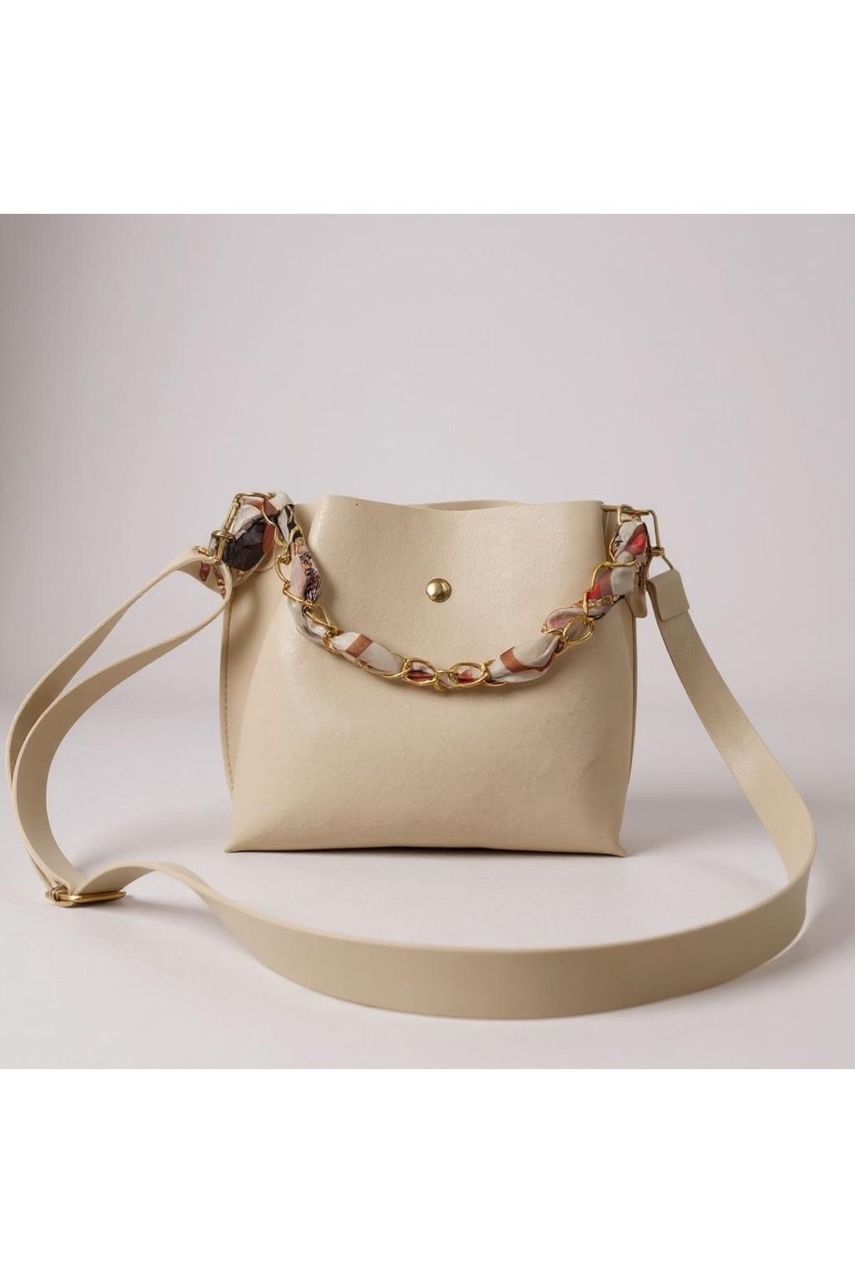 MODA LİMONBAGG KREM ÇITÇITLI ÜÇ GÖZLÜ KADIN OMUZ KOL VE EL ÇANTASI