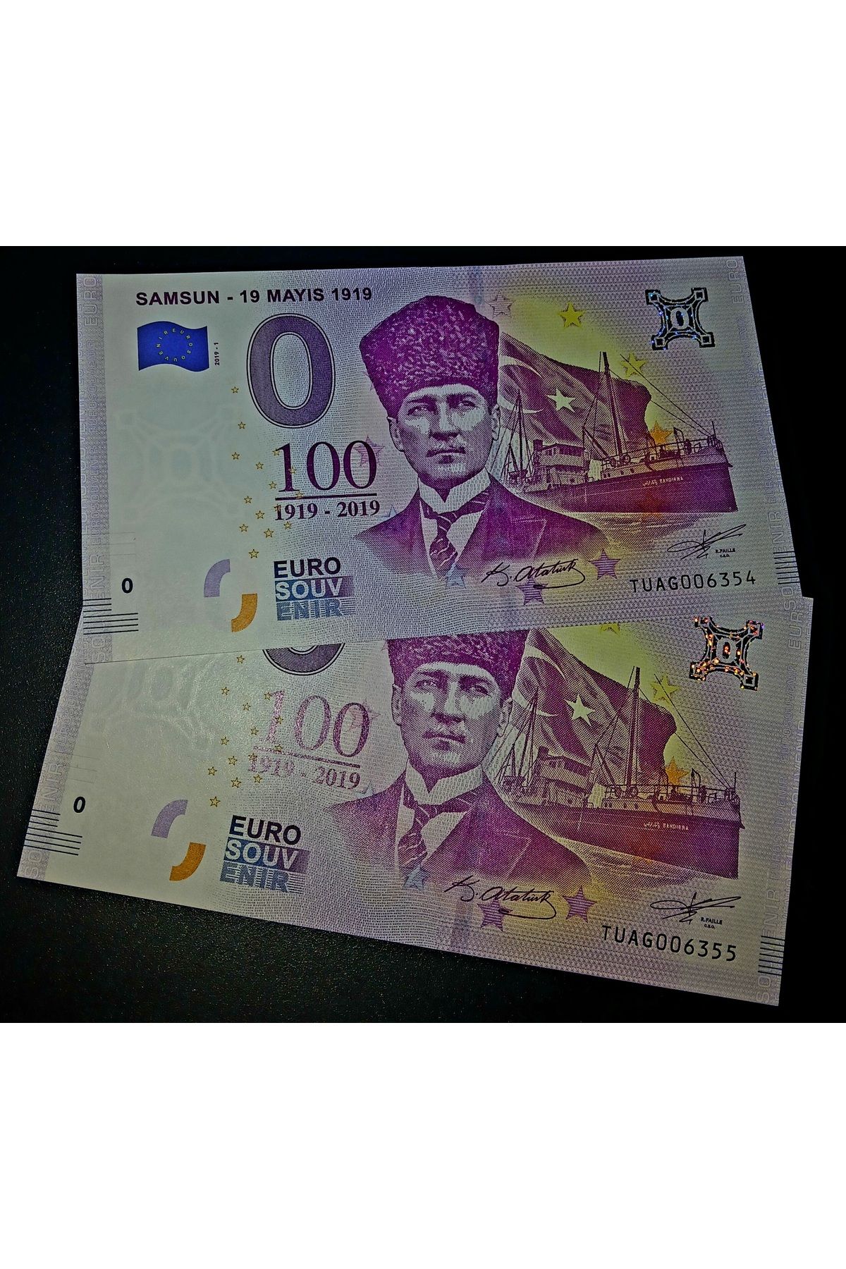 DÜZGÜN TİCARET 0 SIFIR EURO SAMSUN ATATÜRK HATIRA PARA YABANCI KAĞIT PARA 2 ADET SERİ TAKİPLİ