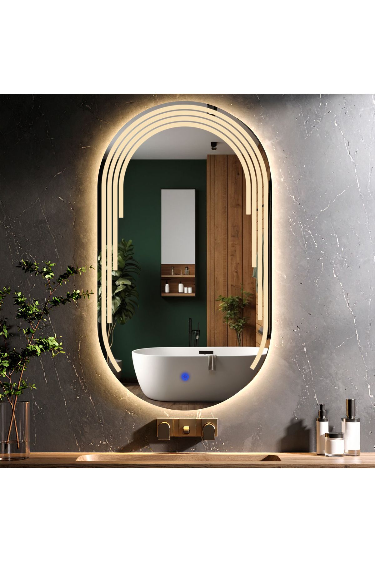 lumora mirror design Eloura Günışığı Led'li Lazer Kumlamalı Lavabo & Banyo Aynası (Dokunmatik Sensörlü)