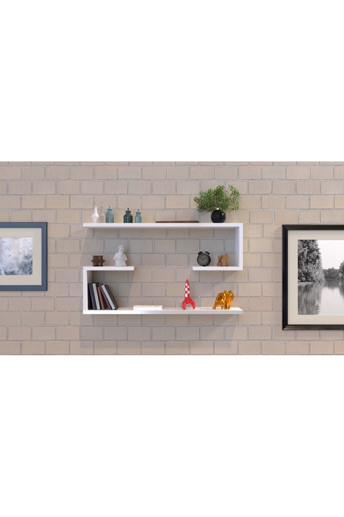 Ash Home 2' Li Simetrik Dekoratif Duvar Rafı