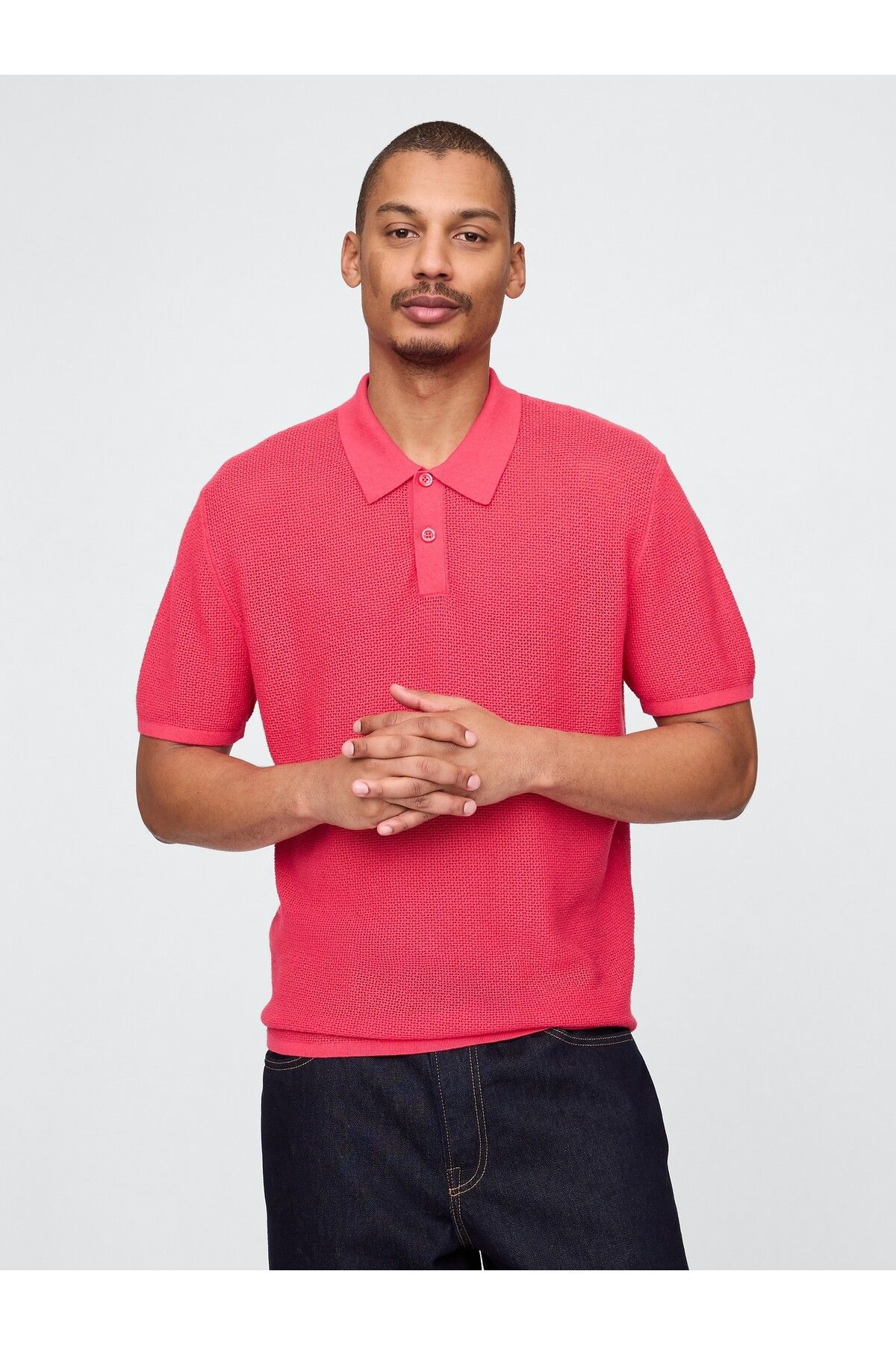GAP Erkek Açık Pembe Dokulu Kroşe Polo T-Shirt