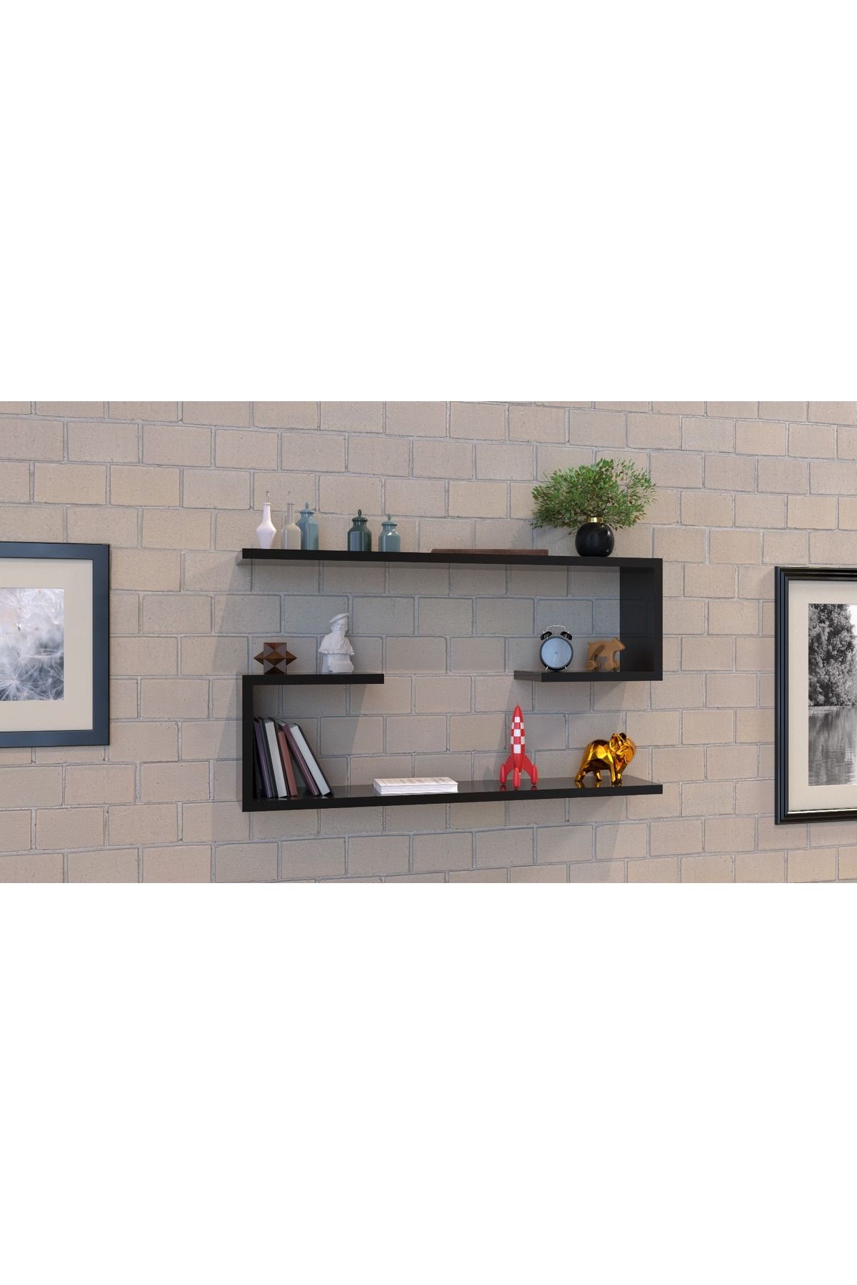 Ash Home 2' Li Simetrik Dekoratif Duvar Rafı