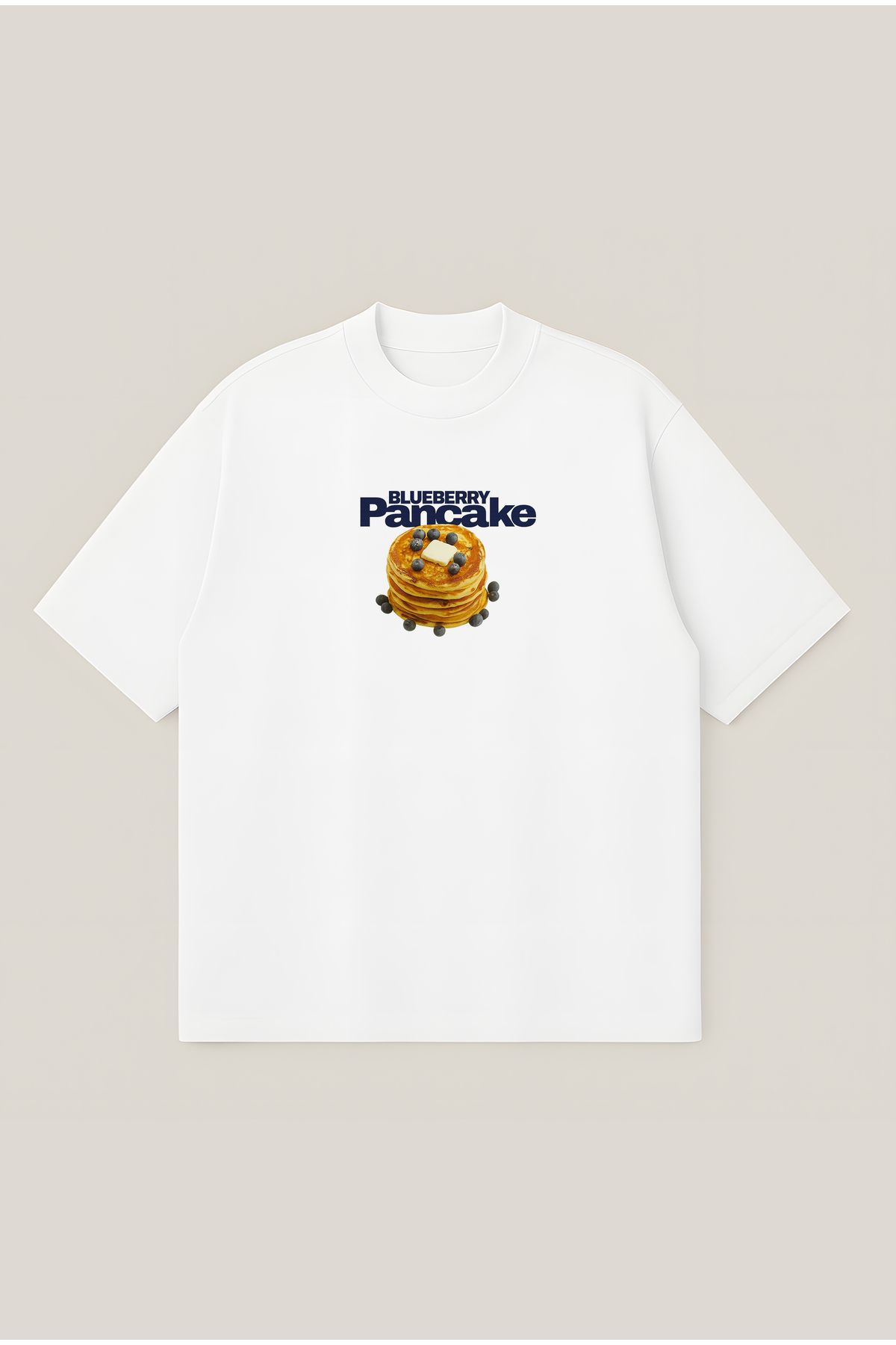 Moon Dancer Pancake Baskılı Unisex %100 Organik Pamuklu Kalın Dokulu Oversize Bisiklet Yakalı T-shirt