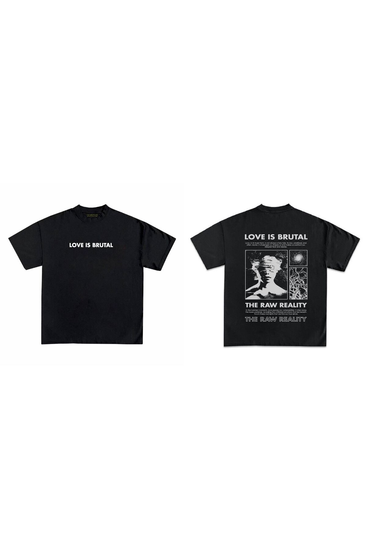 RawNox Unisex Bol Kalıp RawNox Özel Koleksiyon Love Is Brutal Baskılı Tshirt