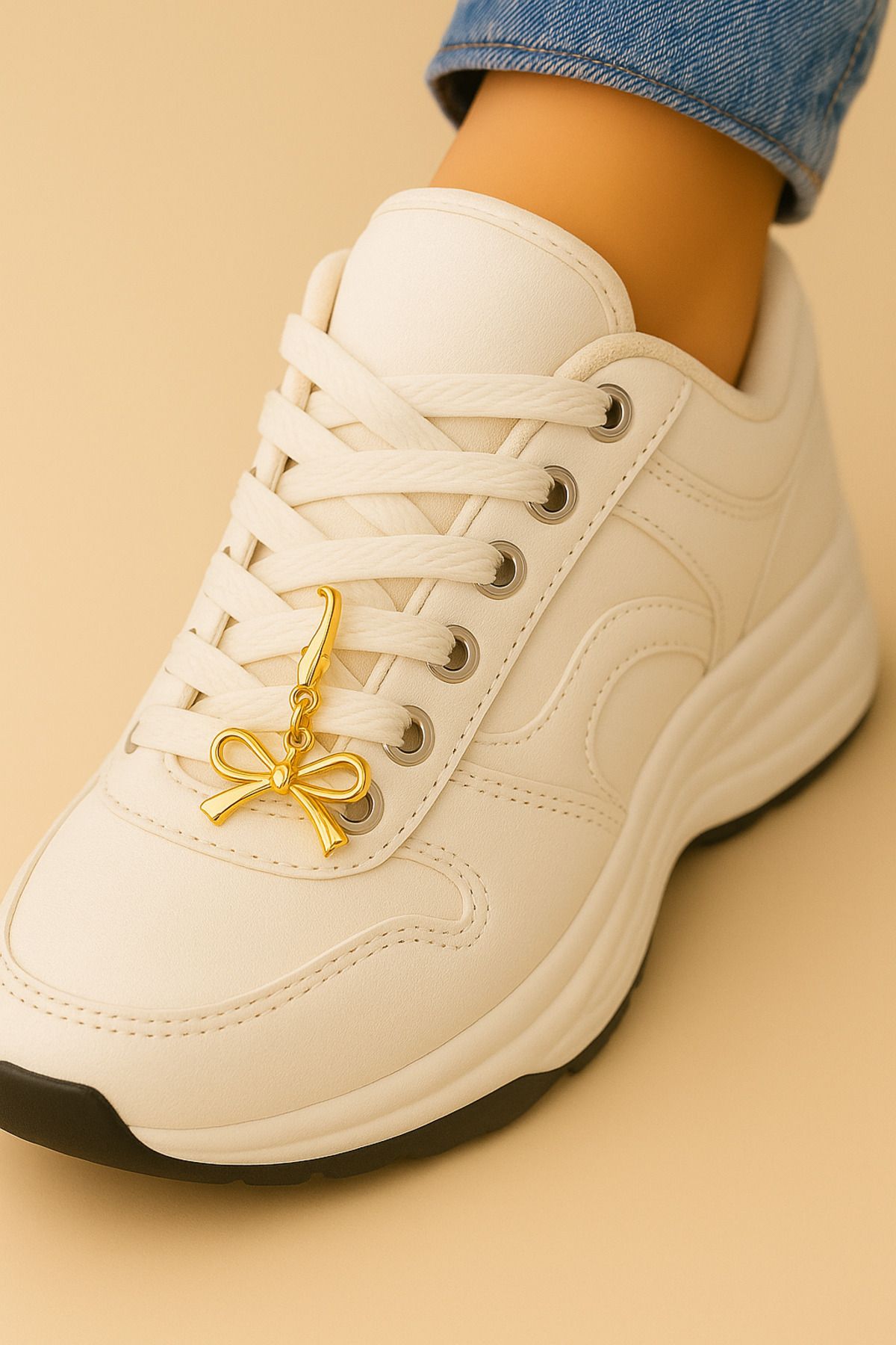 Wisstoria Collections Ayakkabı Charm Fiyonk Kurdele Model Gold-Sarı Renk