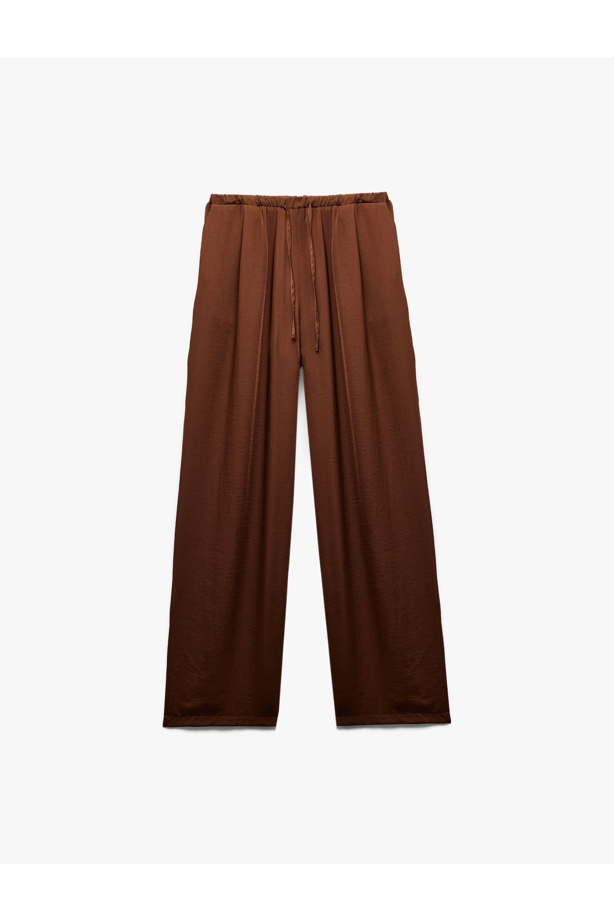 Koton-Aerobin Fabric Wide Leg Satin Trousers with Elastic Waist and Tie Pockets 3