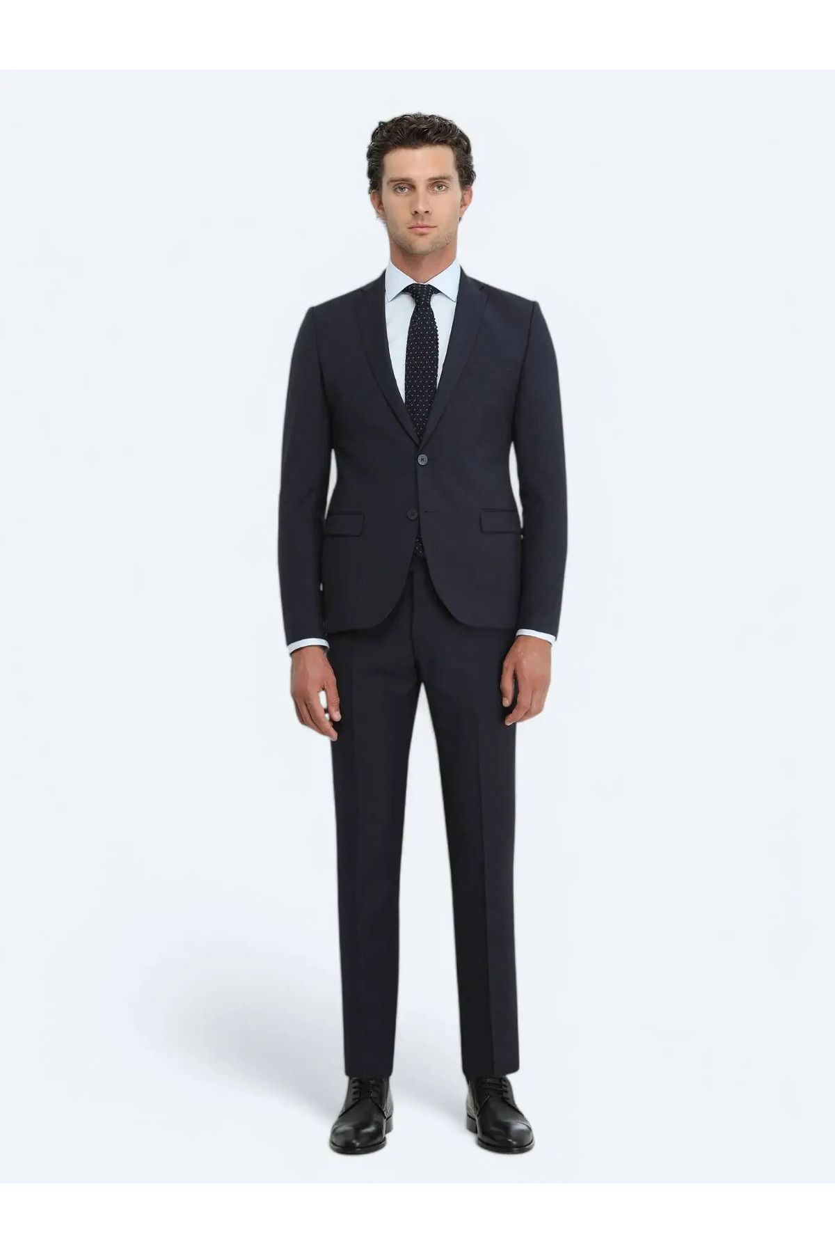 Kip Lacivert Düz Slim Fit Yün Karışımlı Takım Elbise