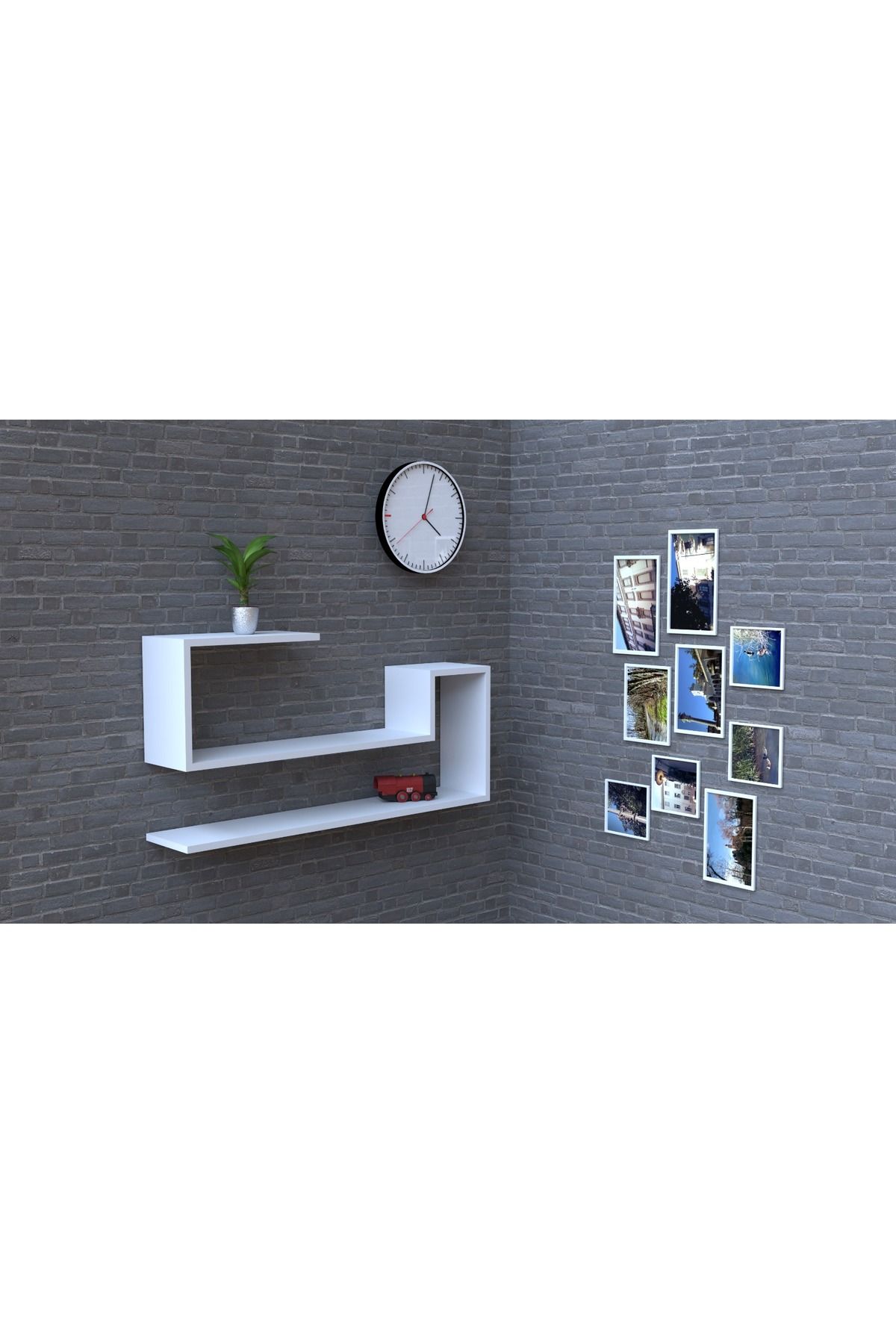 Ash Home 4' Lü Dekoratif Geniş Duvar Rafı
