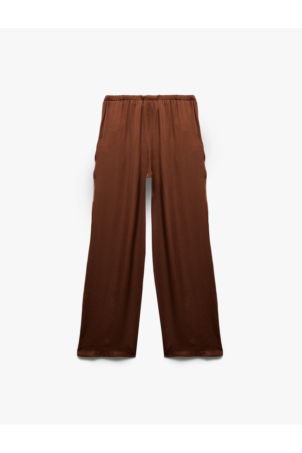 Koton-Aerobin Fabric Wide Leg Satin Trousers with Elastic Waist and Tie Pockets 4