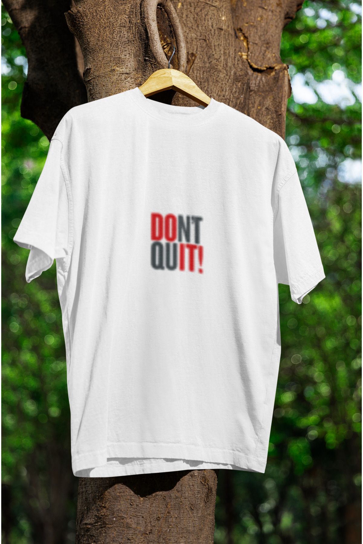 MG DON'T QUIT! BASKILI UNISEX BİSİKLET YAKA PAMUKLU OVERSIZE KALIP KISA KOLLU T-SHIRT