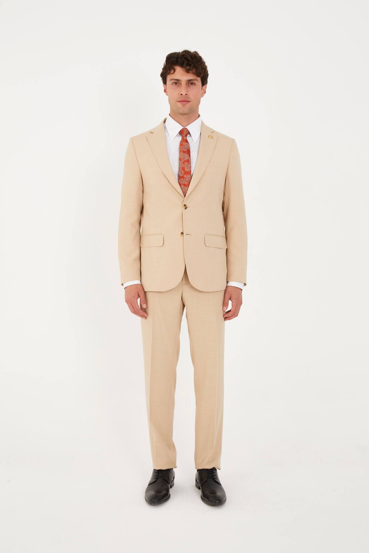The Tailor Classics Keten Görünümlü Çift Yırtmaçlı Yarım Astarlı Takım Elbise
