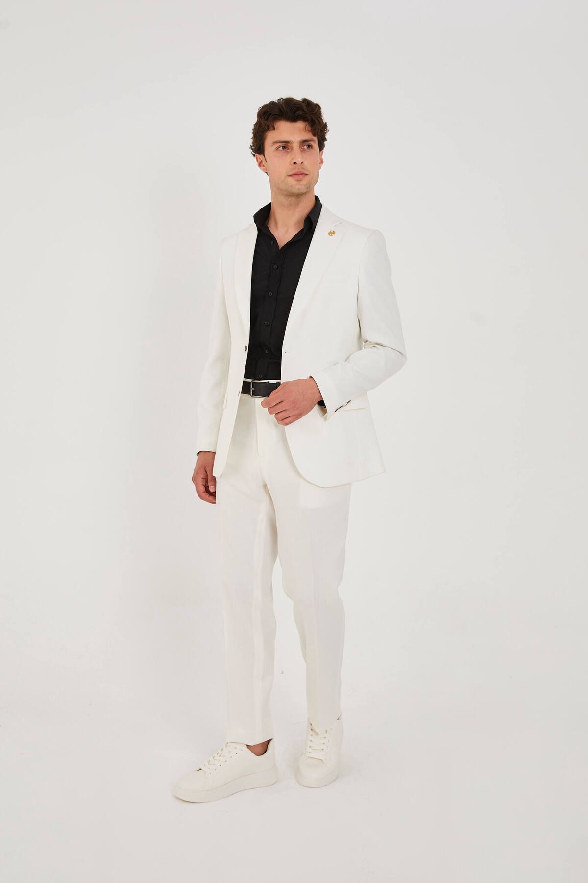 The Tailor Classics Keten Görünümlü Çift Yırtmaçlı Yarım Astarlı Takım Elbise