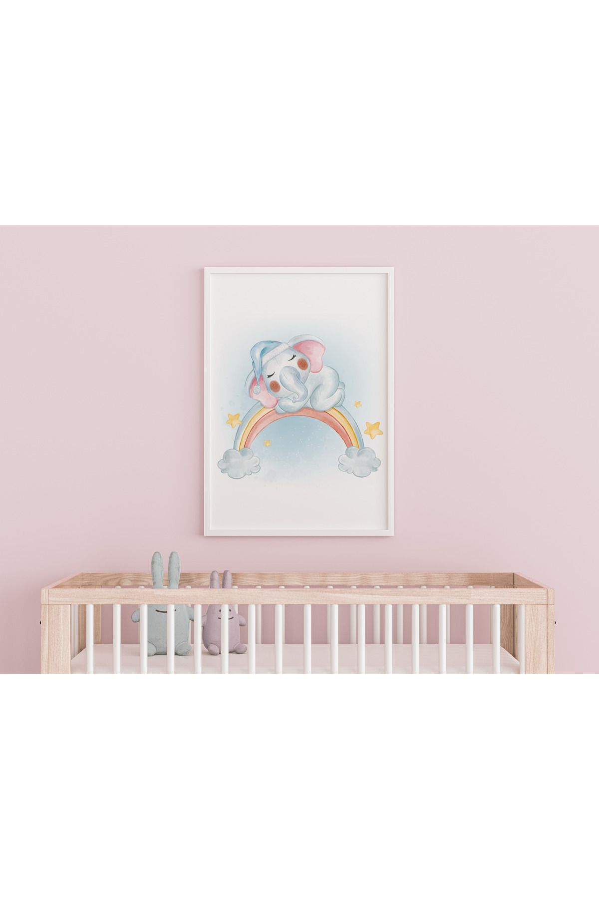 Home Fil ve Gökkuşağı Çerçeveli Çocuk ve Bebek Odası Tablosu
