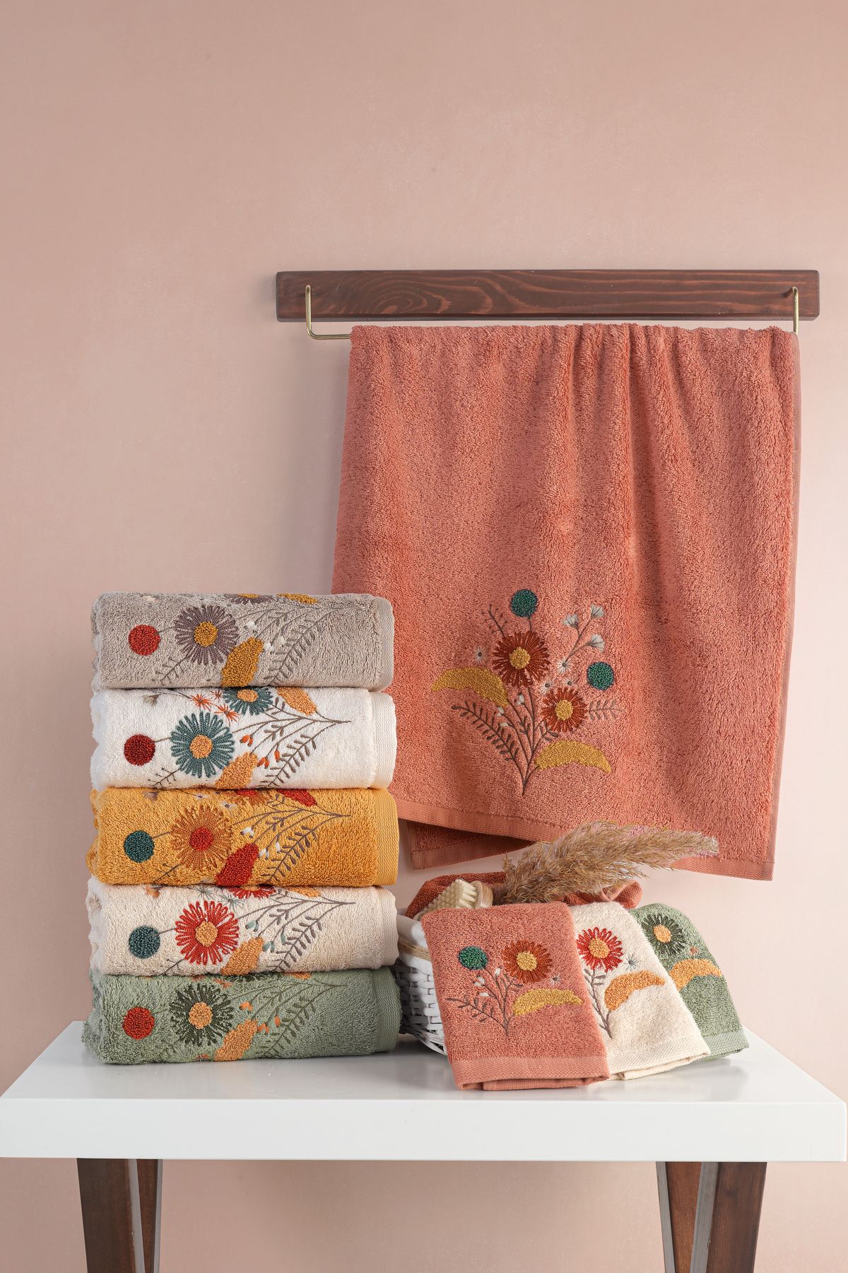 MARİBOR Arnas - %70 Bambu / %30 Pamuk Nakışlı El Havlusu - 6'lı Set 50x90