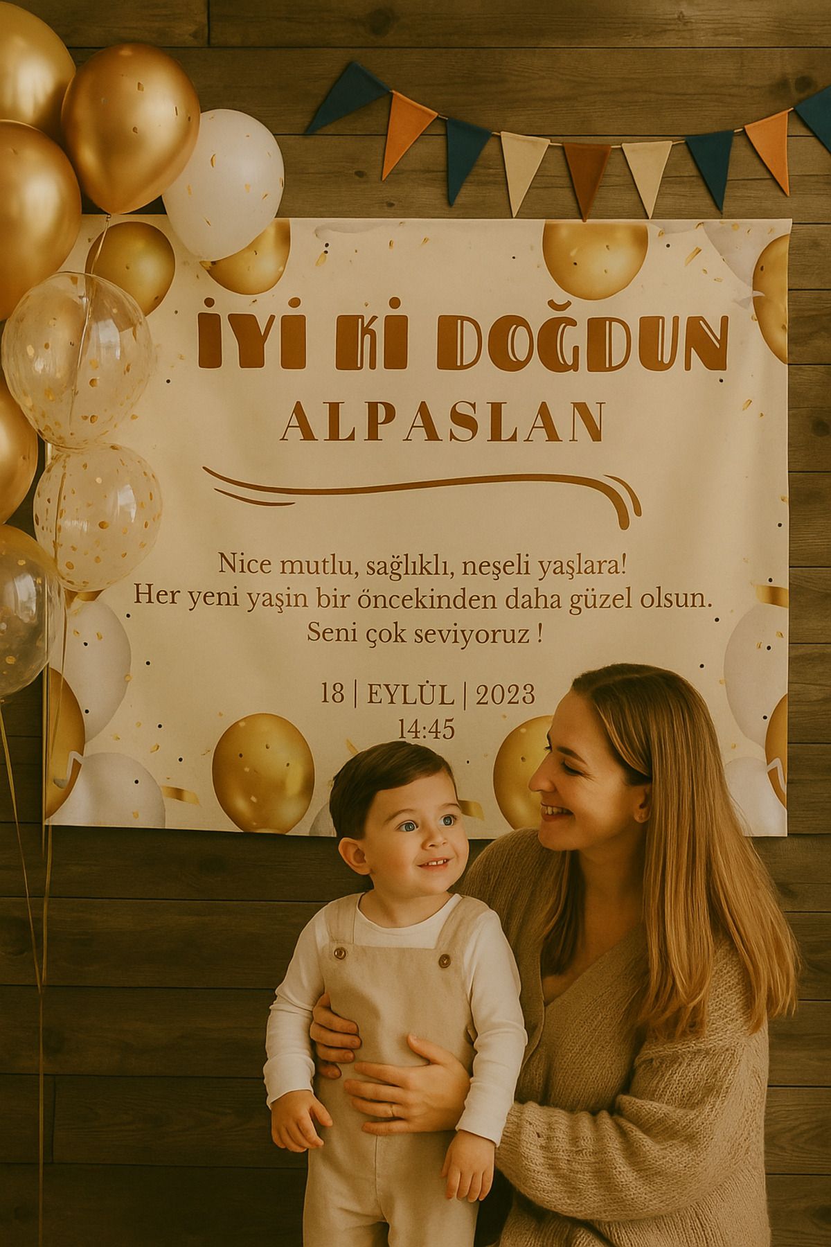 ALAMODECOR İyi Ki Doğdun Yazılı Kişiye Özel Doğum Günü Duvar Örtüsü | Doğum Günü Flaması