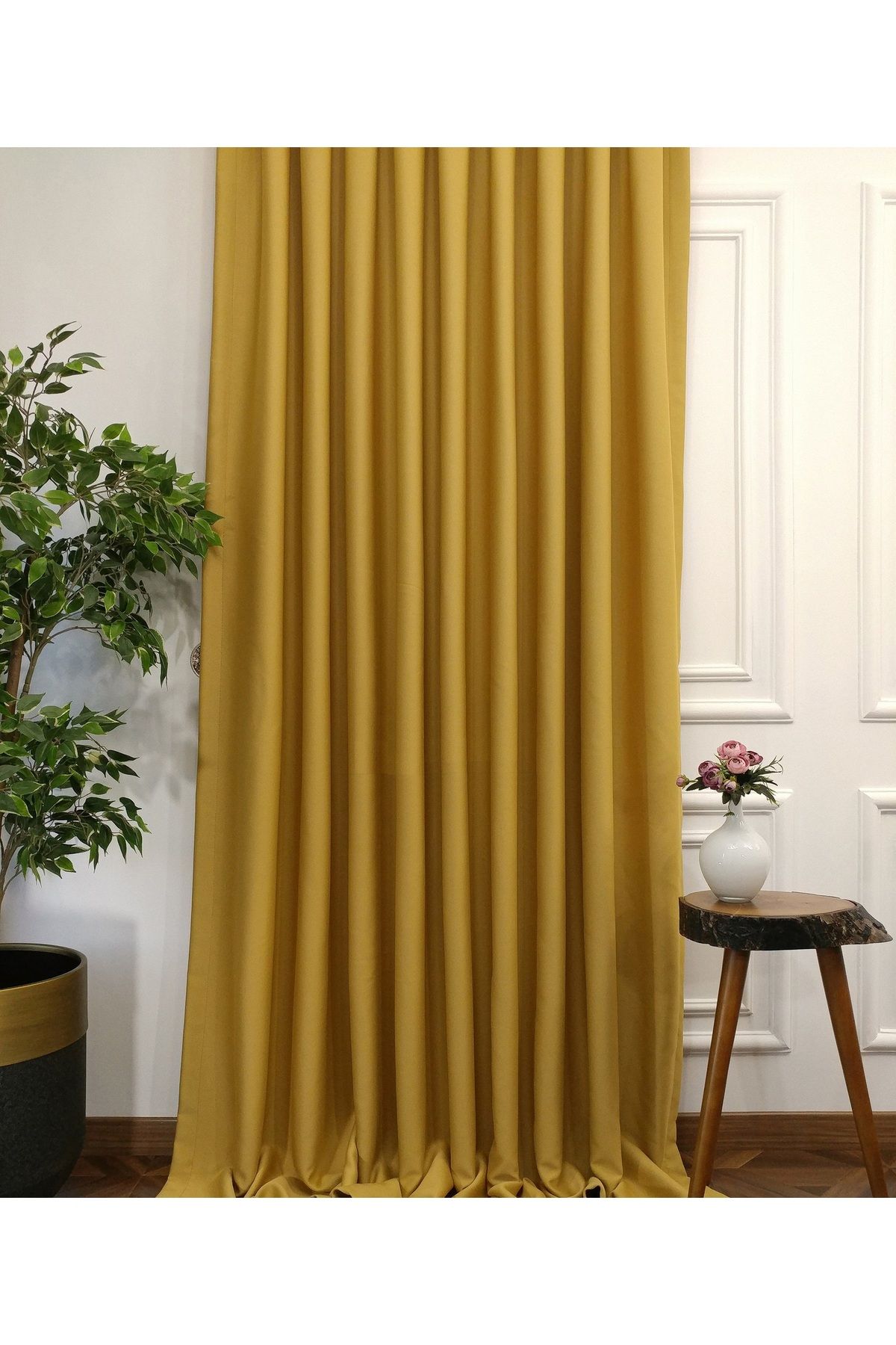 Caserta Home 1/3 Sık Pile Premium Blackout Işık Geçirmez Karartma Güneşlik Fon Perde V-5 Hardal
