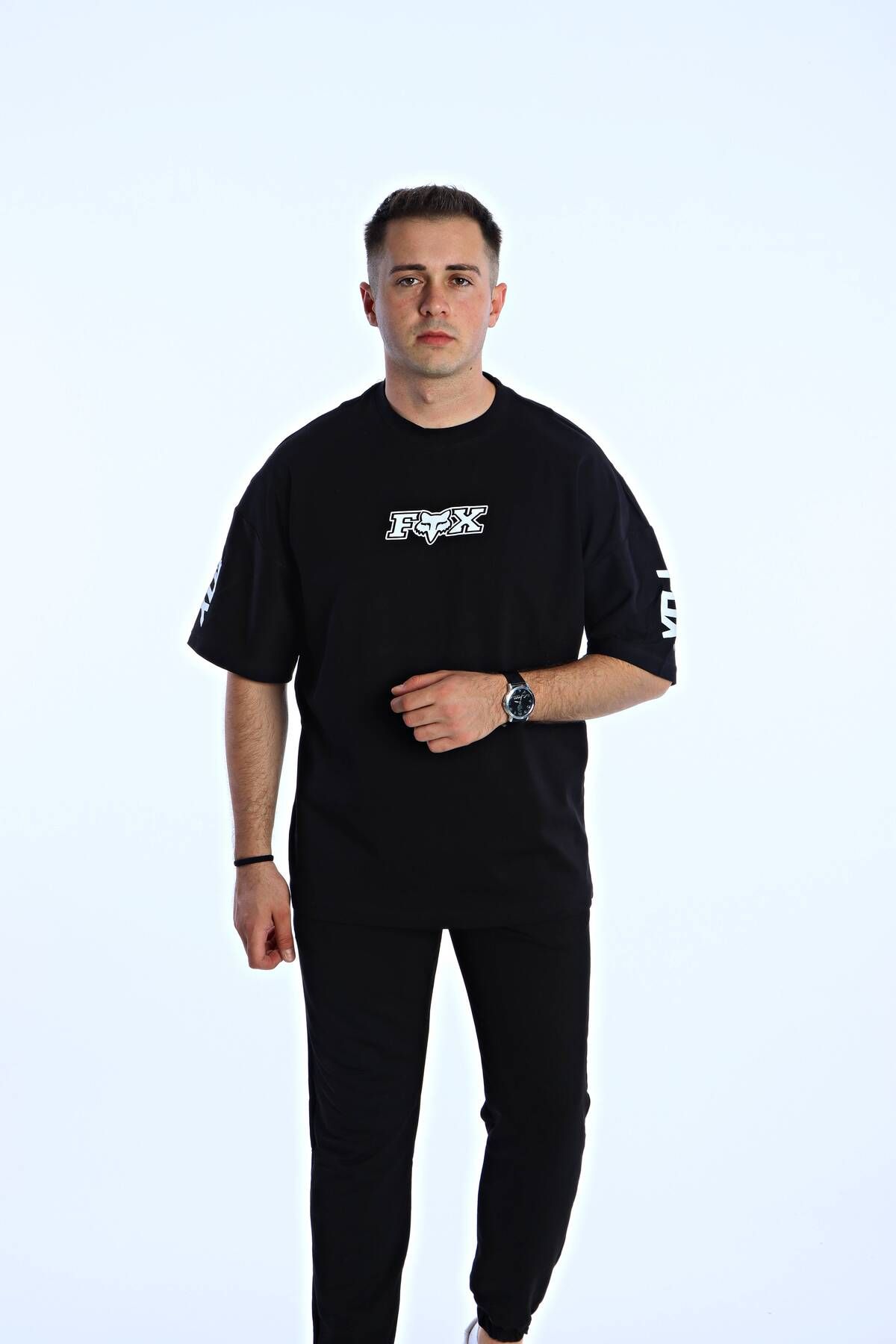 eg38 Gng Fx Baskılı Oversize Tişört Siyah