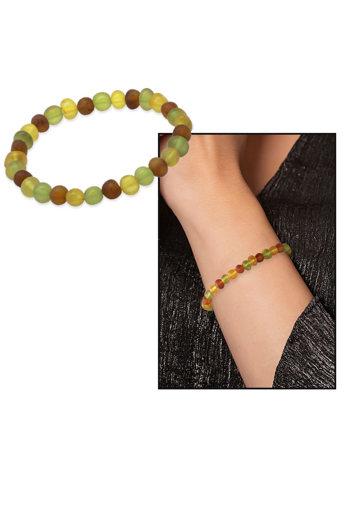 Tesbihane Mat Multicolor Renk Natural Form Doğal Damla Kehribar Kadın Bileklik