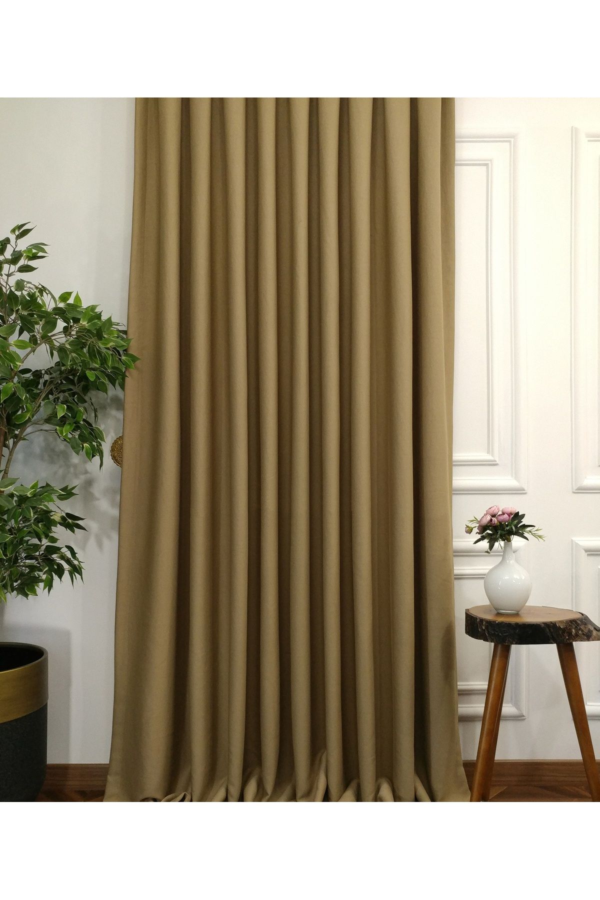 Caserta Home Pilesiz Premium Blackout Işık Geçirmez Karartma Güneşlik Fon Perde V-7 Camel