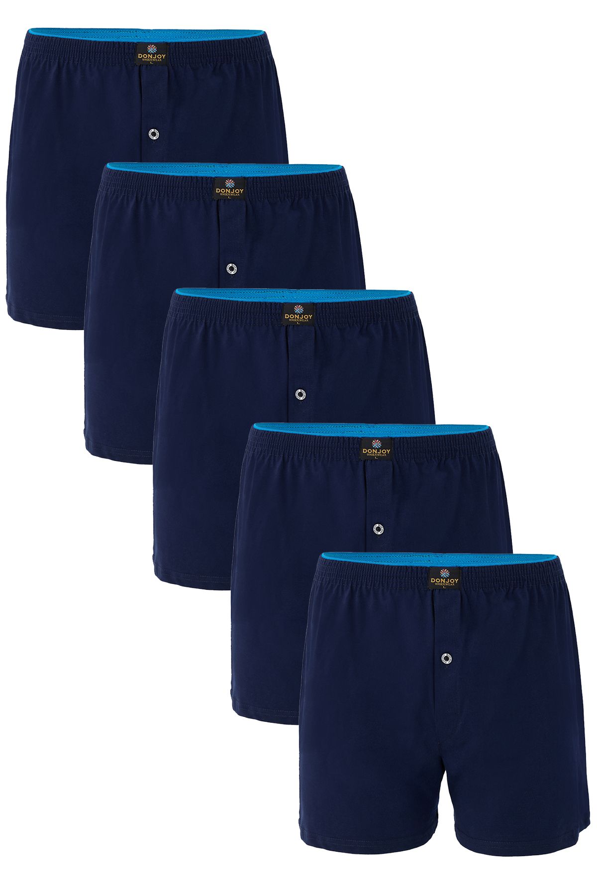 don joy Erkek 5'li Pamuklu Penye Beli Lastikli Düğmeli Lacivert Boxer