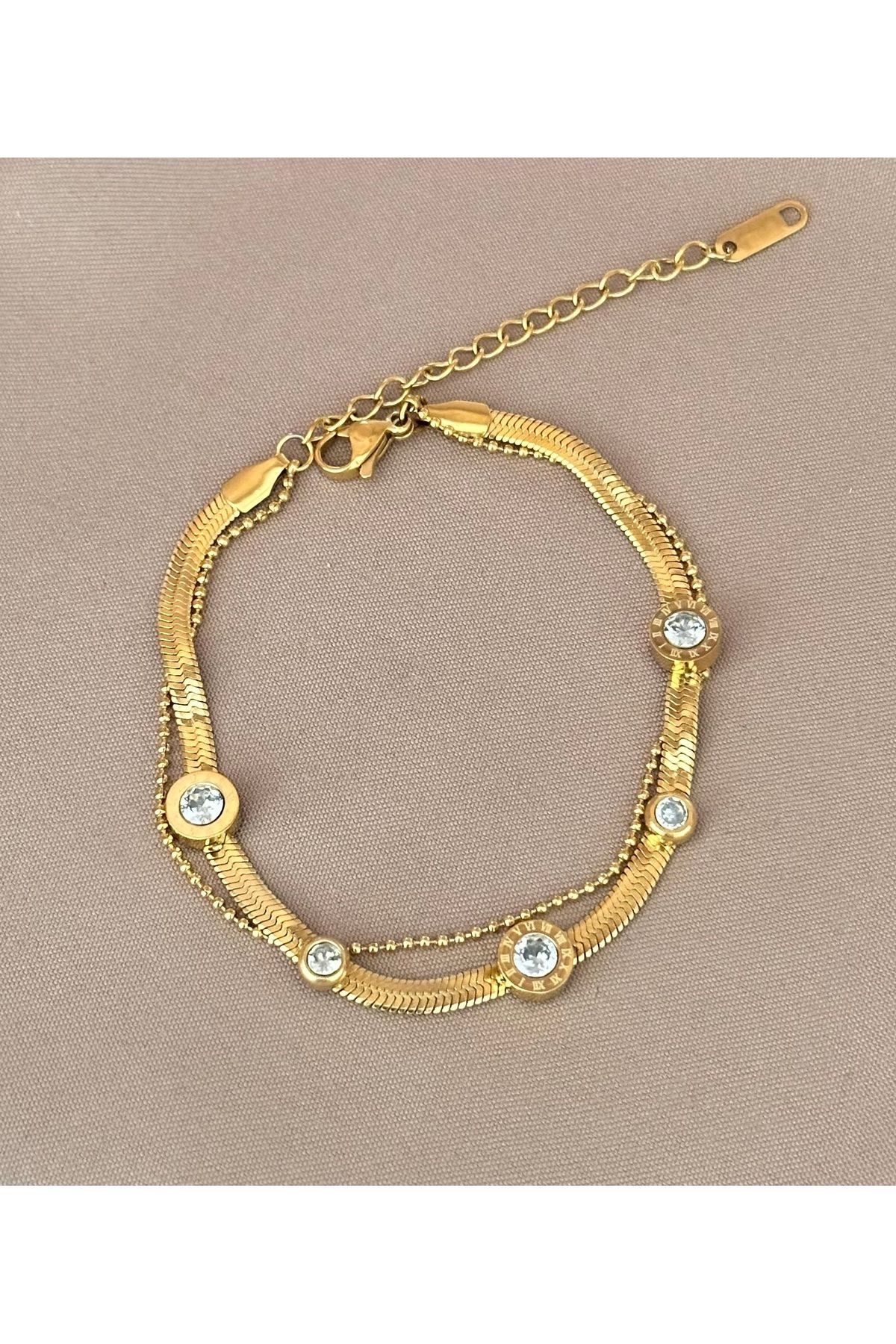 lolajewelry luxury steel gold renk zirkon taşlı İtalyan zincirli çelik bileklik