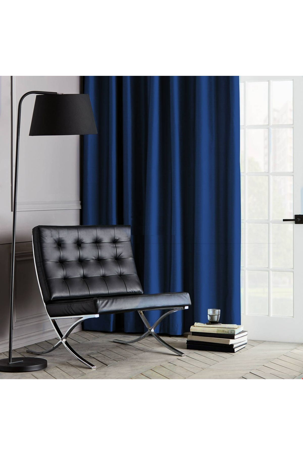 Caserta Home 1/2,5 Orta Pile Premium Blackout Işık Geçirmez Karartma Güneşlik Fon Perde V-22 Mavi