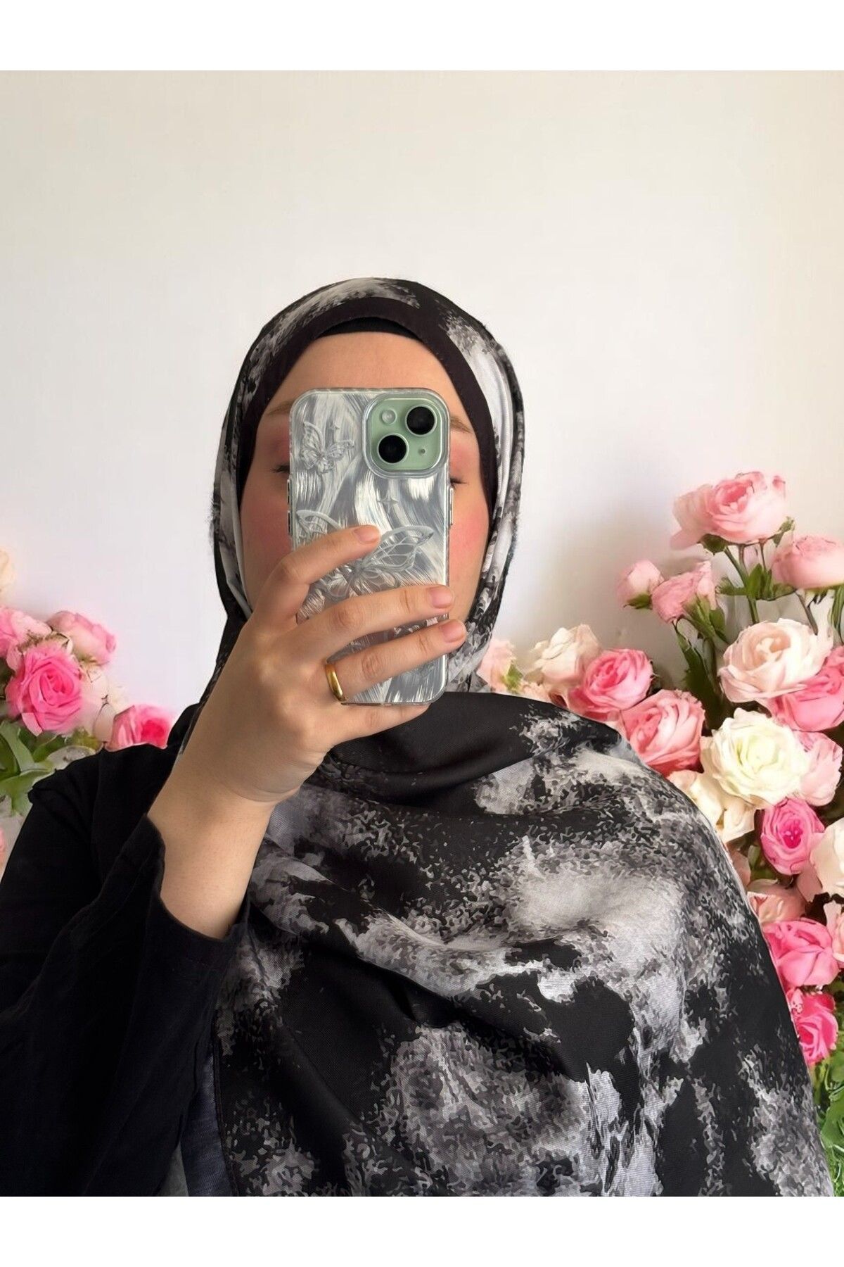 Lavena scarfs Bohem Serisi Bohem Desen Pamuklu Dijital Soft Şal - Siyah