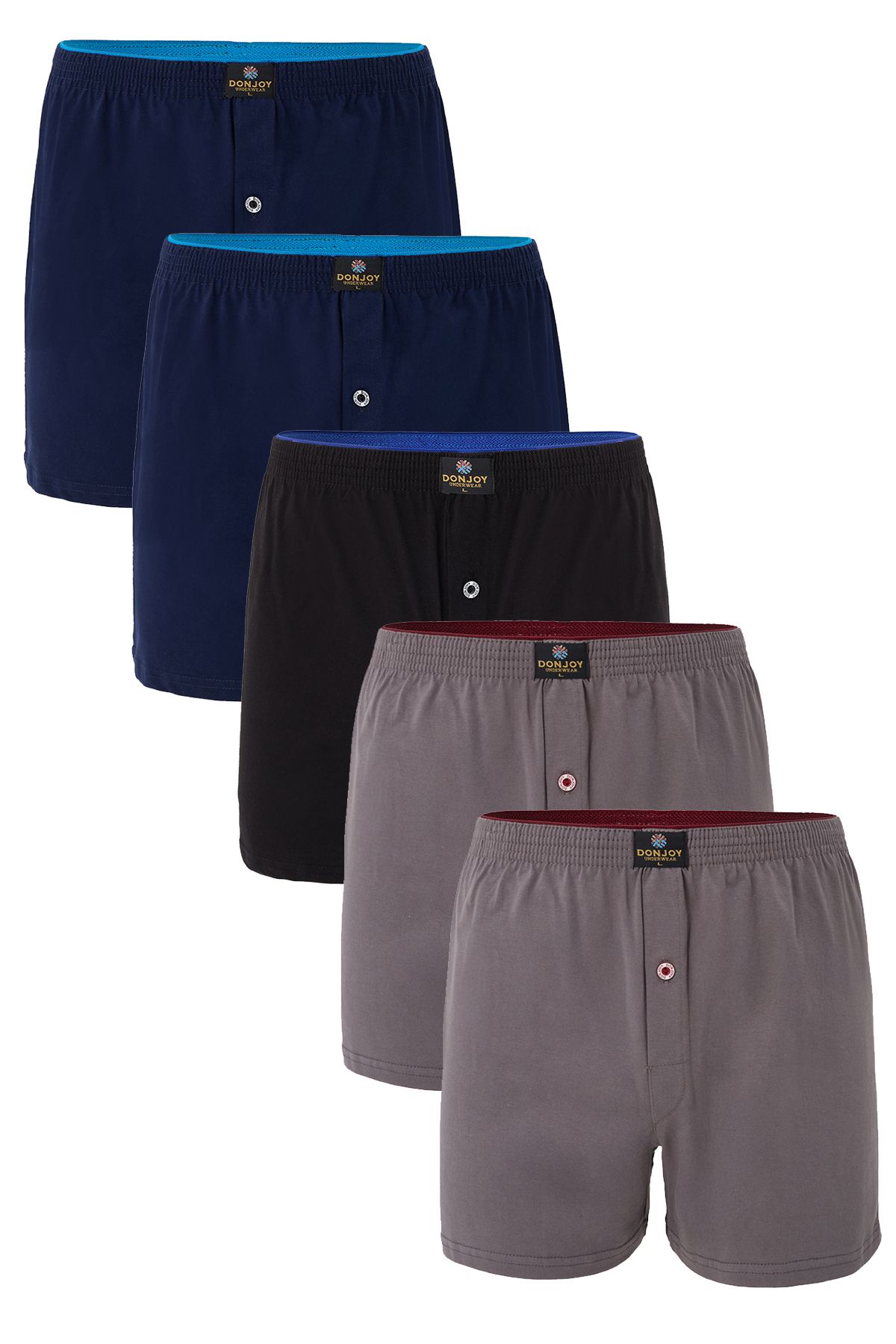 don joy Erkek 5'lİ Pamuklu Penye Beli Lastikli Düğmeli Boxer