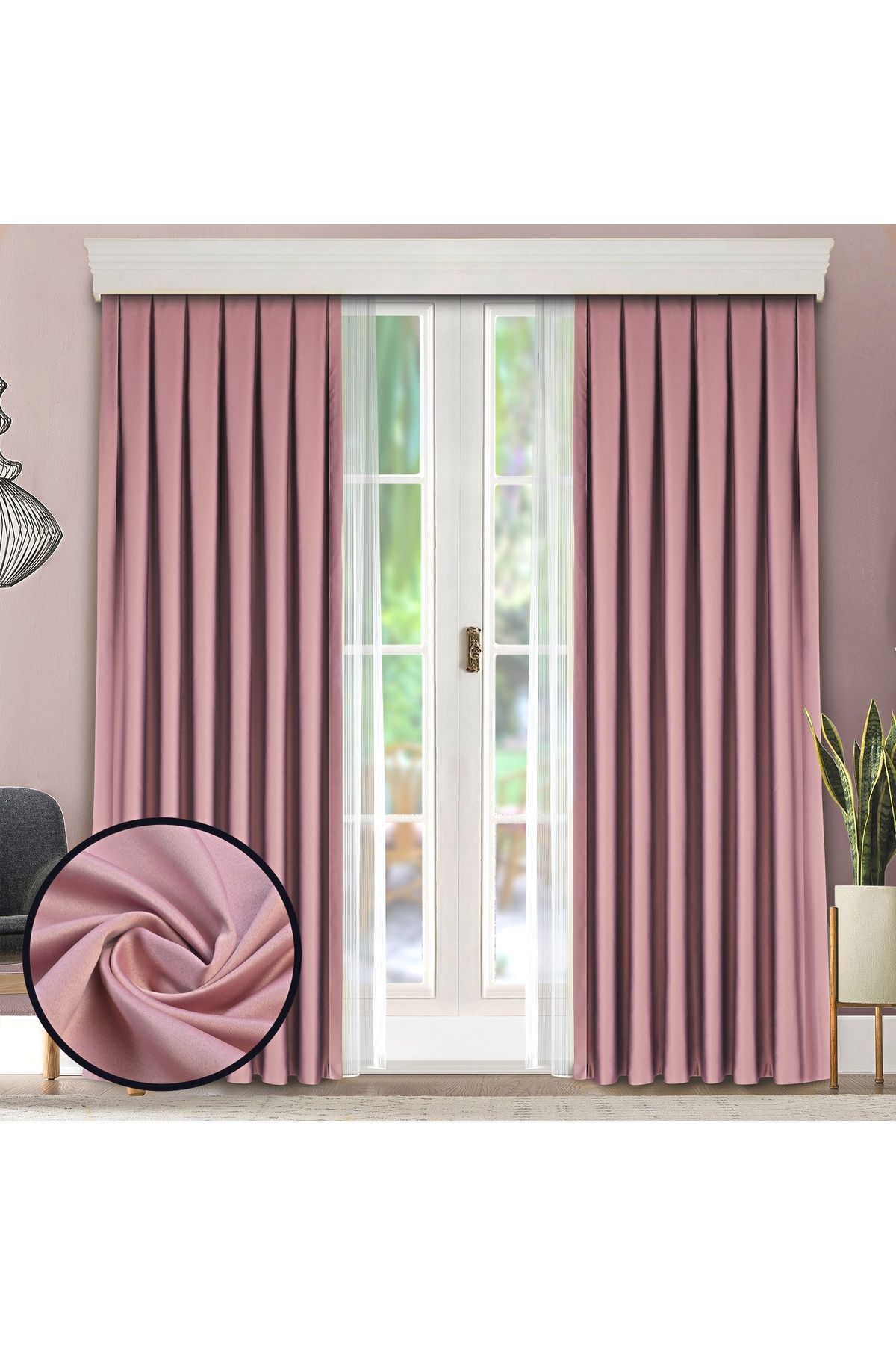 Caserta Home 1/2 Seyrek Pile Premium Blackout Işık Geçirmez Karartma Güneşlik Fon Perde V-18 Pudra