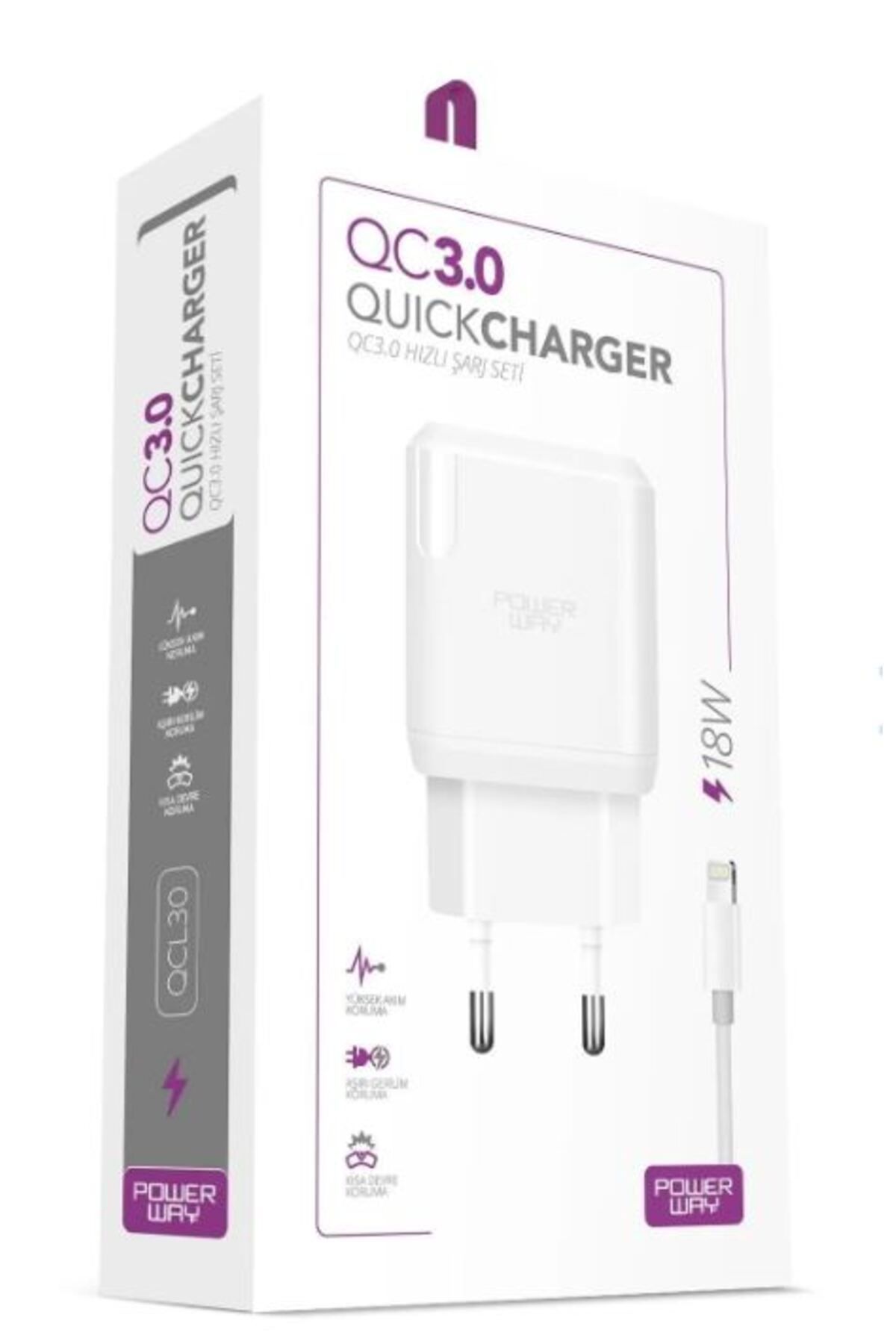 Aydoganticaret44 POWERWAY QCL30 HIZLI 3000 MA 18W LIGHTNING ŞARJ KAFA BAŞLIK ADAPTÖRÜ