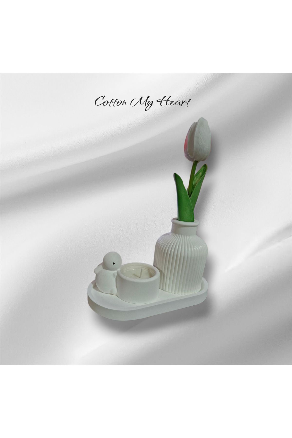 cotton my heart El yapımı taş tozu hediyelik süs ,tepsi,vazo, tavşan mumluk ve beyaz ıslak lale