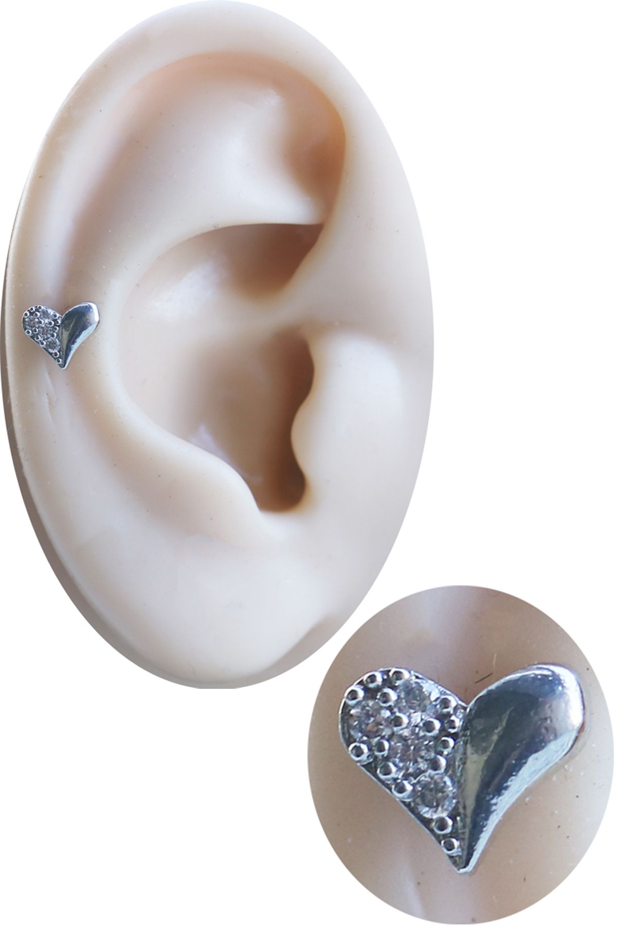 Cadının Dükkanı Zirkon Taşlı Kalp Tragus-Helix-Kıkırdak Piercing