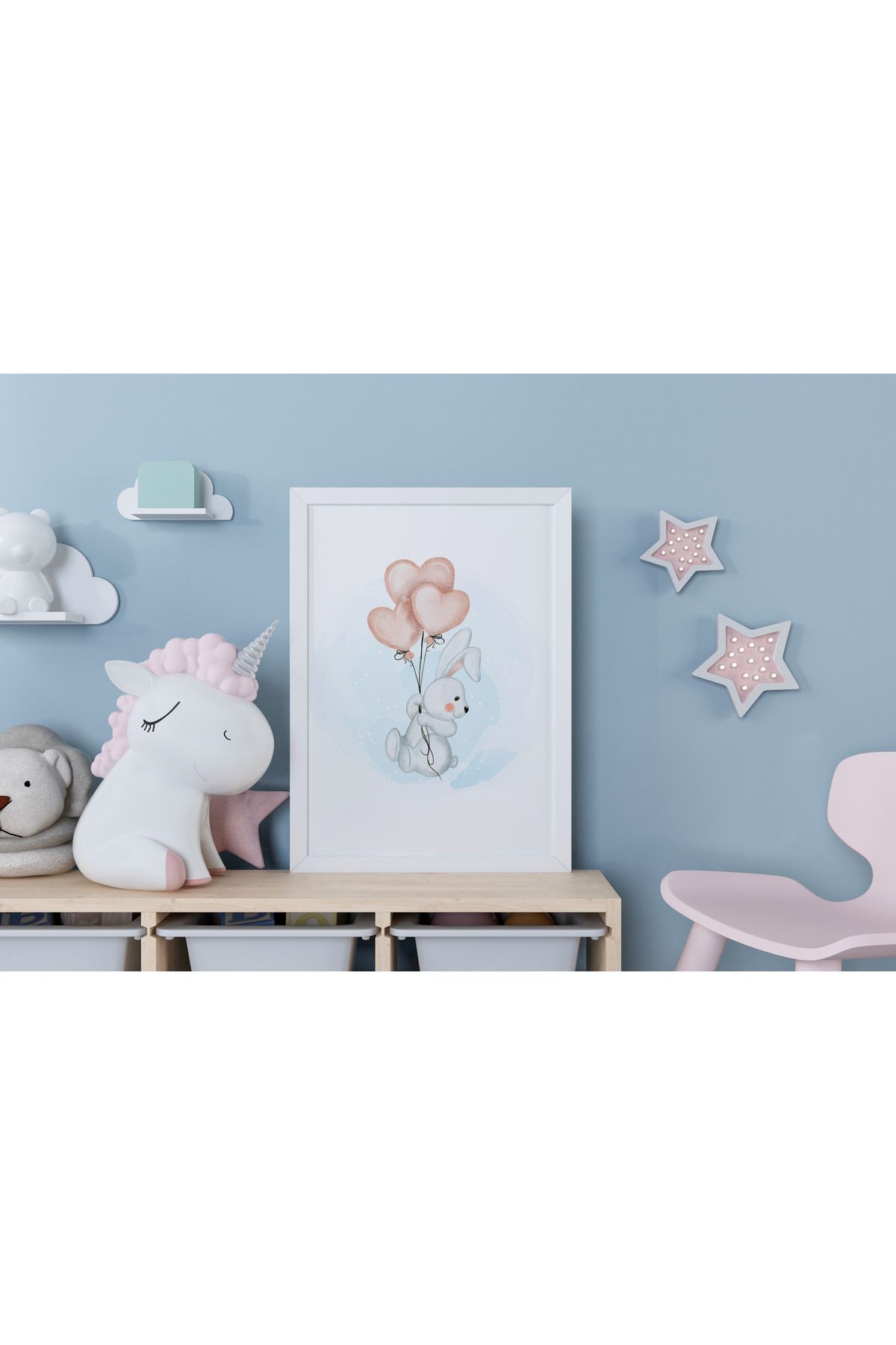 Home Sevimli Tavşan Çerçeveli Çocuk ve Bebek Odası Tablosu