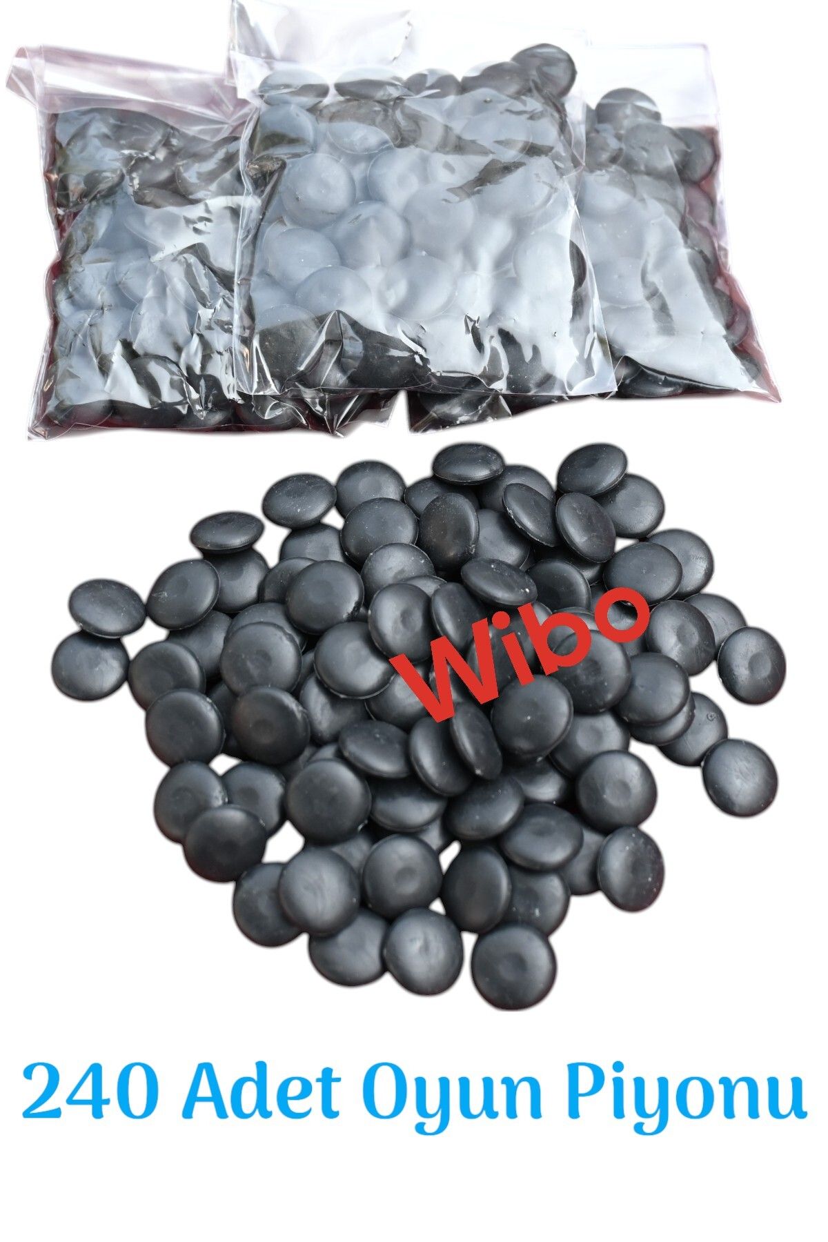 WİBO Wibo Plastik Oyun Piyonu Taşı Go Oyunu-Mangala Oyun Taşı ve Kutu Oyun Taşları 240 Adet Siyah