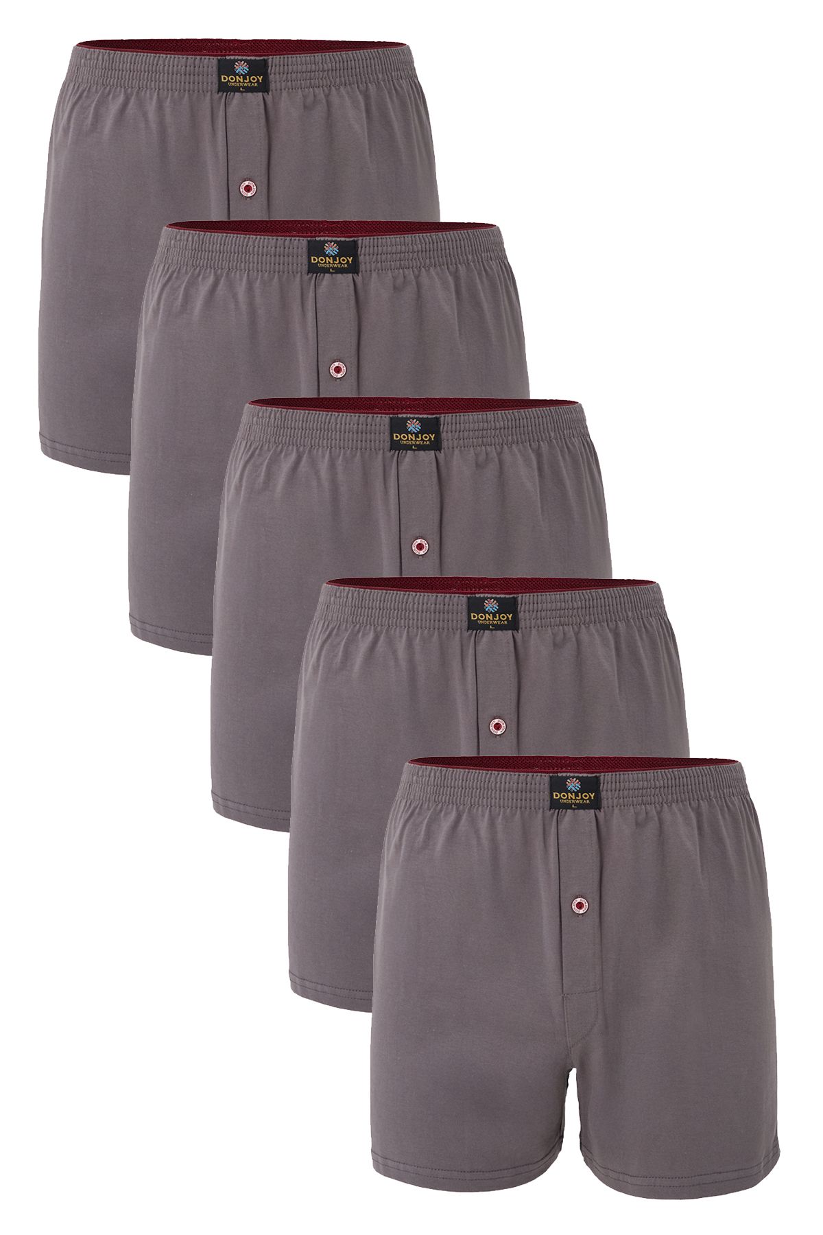 don joy Erkek 5'li Pamuklu Penye Beli Lastikli Düğmeli Füme Boxer
