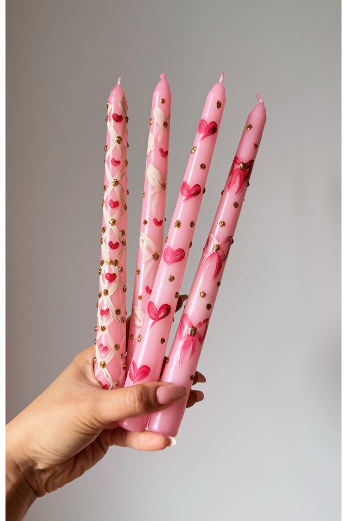 STUDIO SOI CANDLE&MORE 4'LÜ PEMBE BOW ŞAMDAN MUMU SETİ