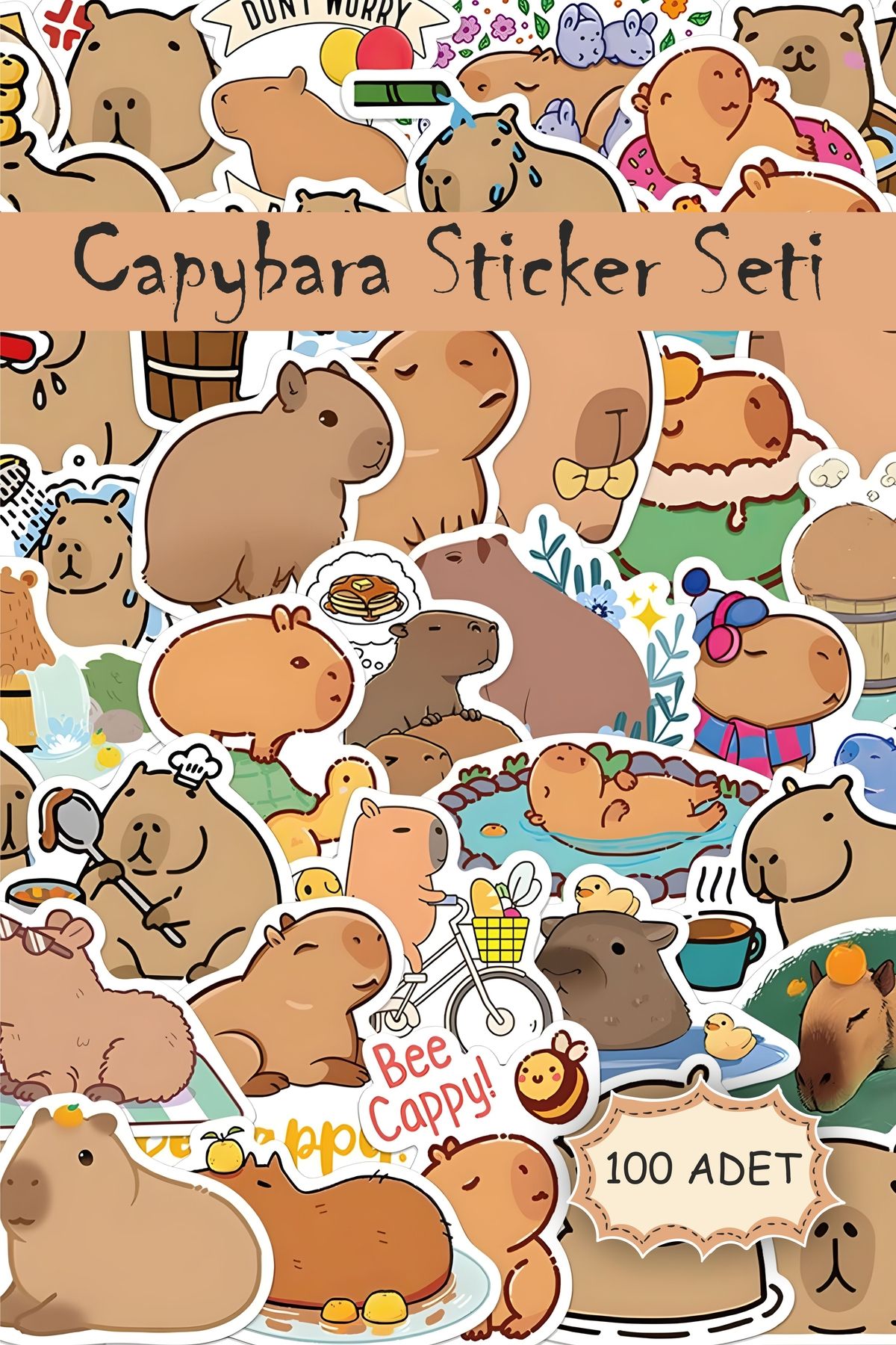 Grafikup Capybara Sticker Seti - 100 Adet Kalem Laptop Defter Suluk Etiketi