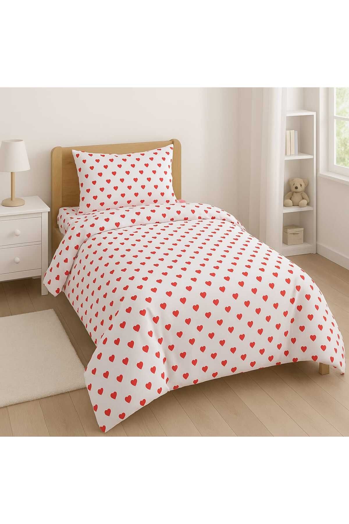 Loova Nevresim takımı tek kişilik %100 pamuklu ful set kalpli desen