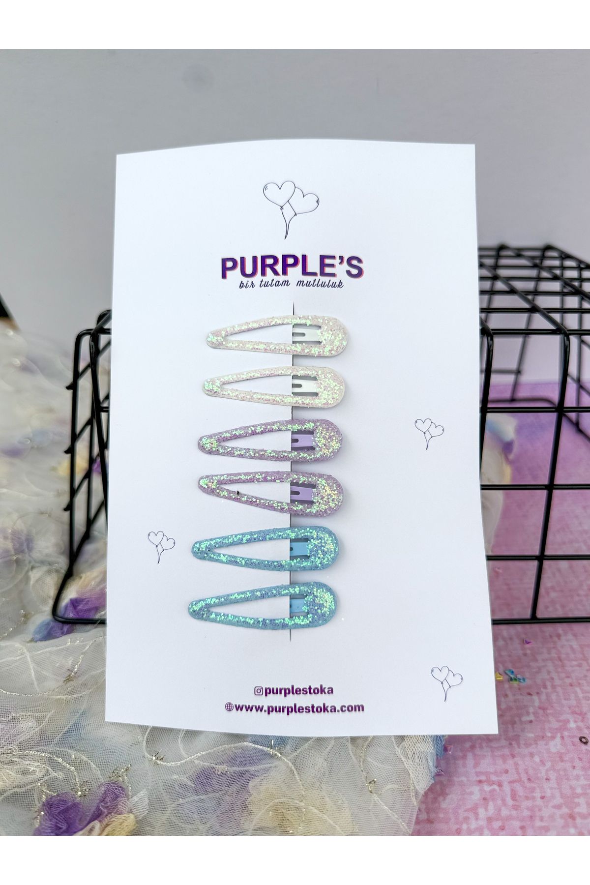 PURPLE'S BİR TUTAM MUTLULUK 6'lı Simli Çıt Çıt Toka Seti 3 // Anne Bebek Çocuk Kadın Toka