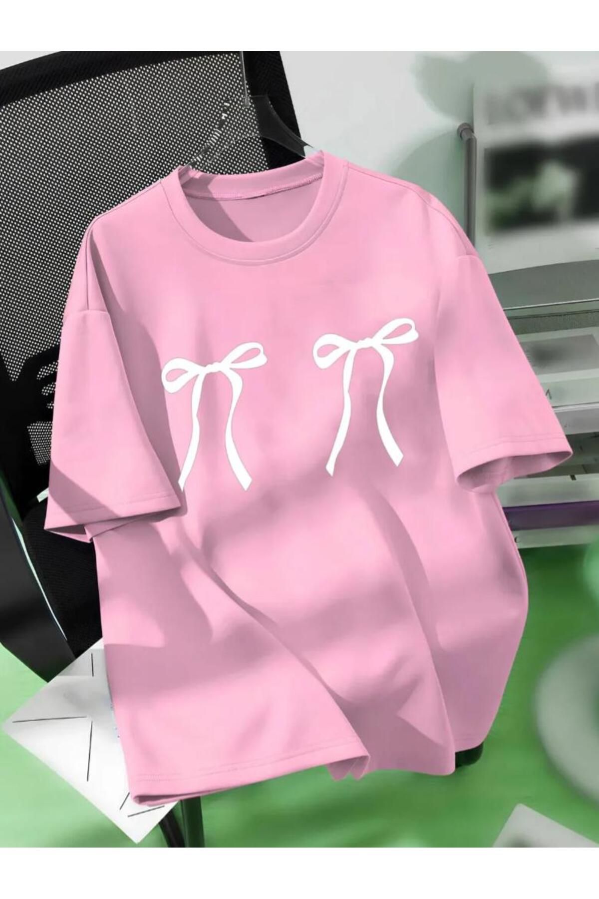 Framgan Unisex Erkek/Kadın KURDELE Renkli Özel Baskılı Oversize Pamuklu Bisiklet Yaka T-Shirt Tişört