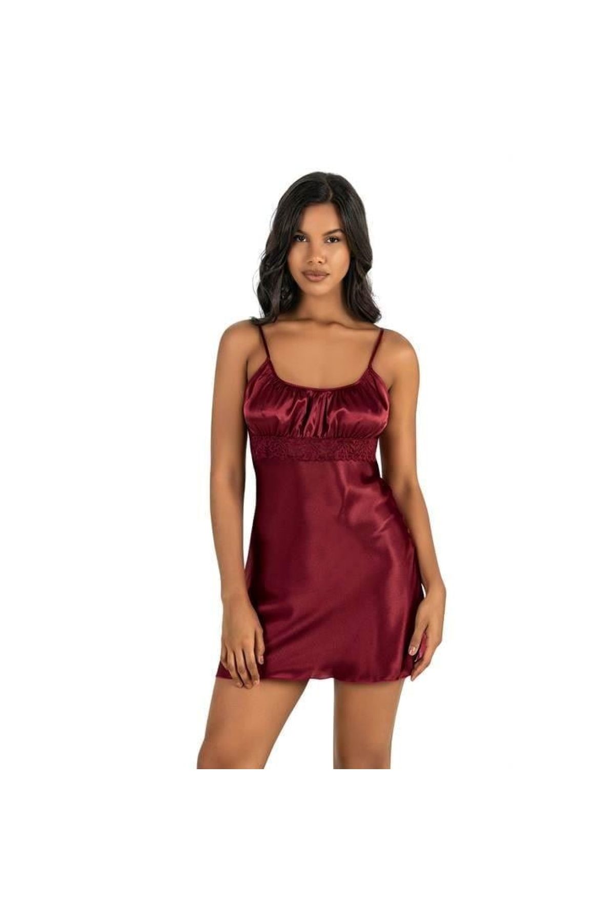 Marsilyan - Bordo Kısa Saten Gecelik 8208
