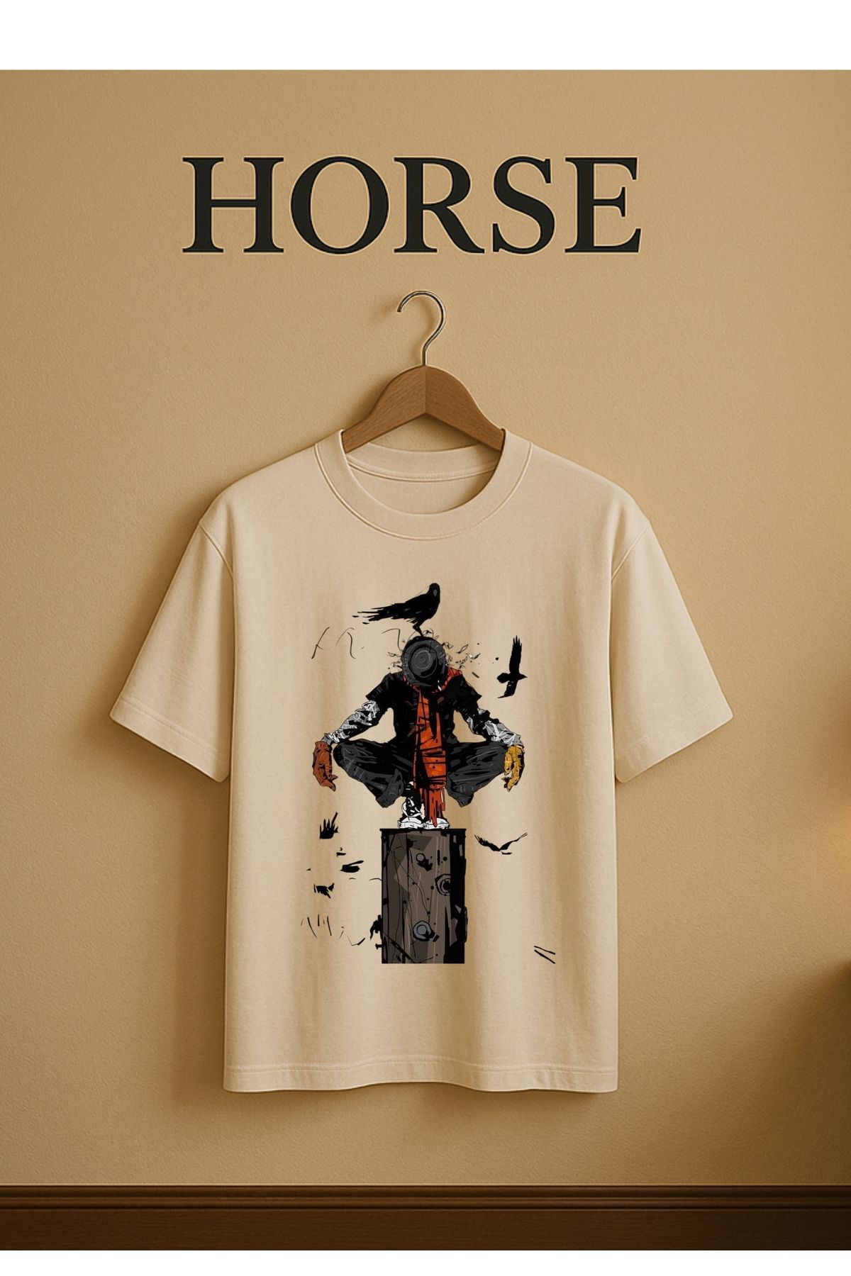 Horse LİKRALI %100 PAMUK ERKEK BİSİKLET YAKA OVERSİZE BASKILI UNİSEX T-SHİRT