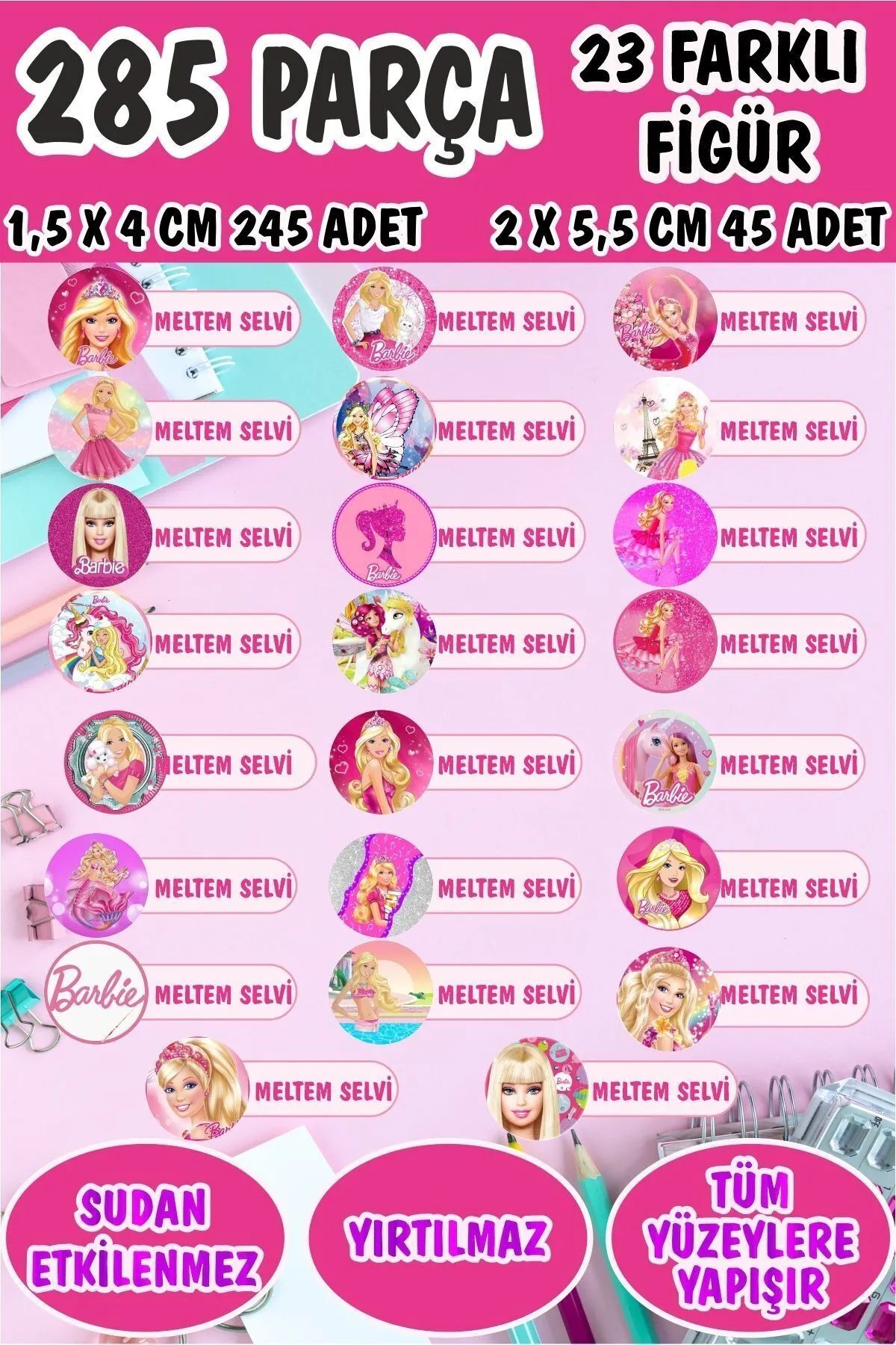 KT Decor Okul Kalem Defter Etiketi Barbie Temalı İsimli Etiket 23 Figür - 285 Adet