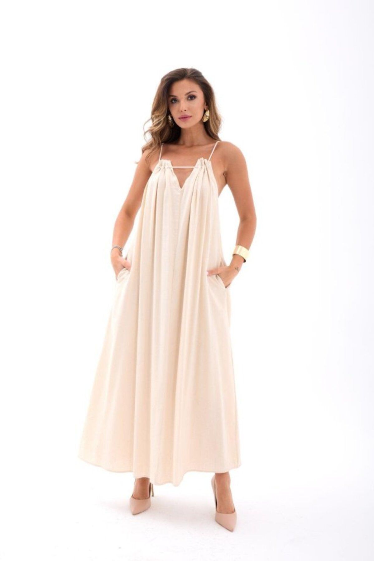 velmorafashion 7310 ELBİSE-BEJ