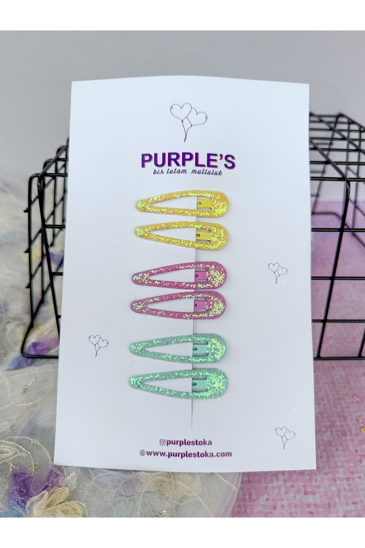 PURPLE'S BİR TUTAM MUTLULUK 6'lı Simli Çıt Çıt Toka Seti 1 // Anne Bebek Çocuk Kadın Toka